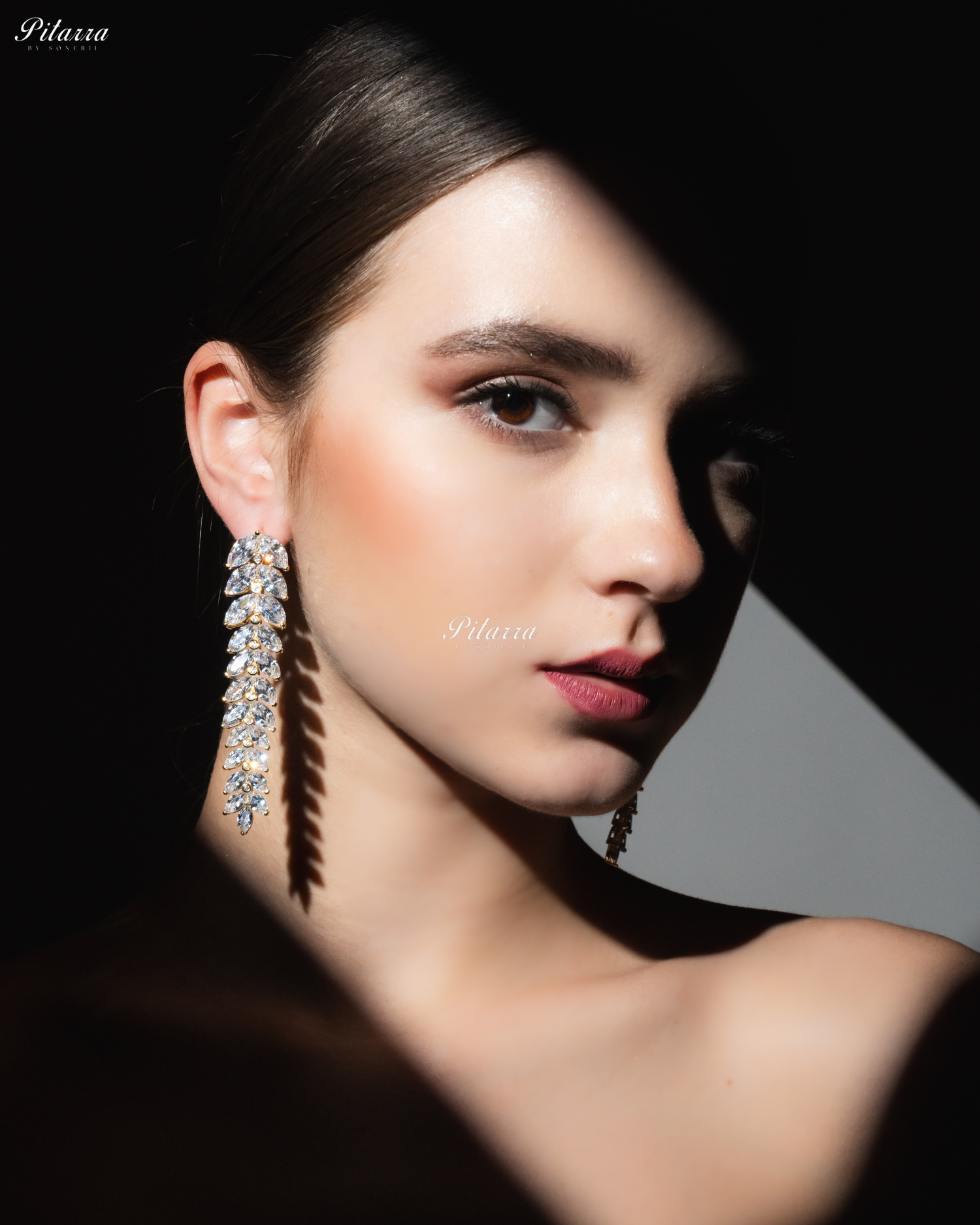 White Crystal Leaf Pattern Golden 92.5 Silver Drop Earrings
