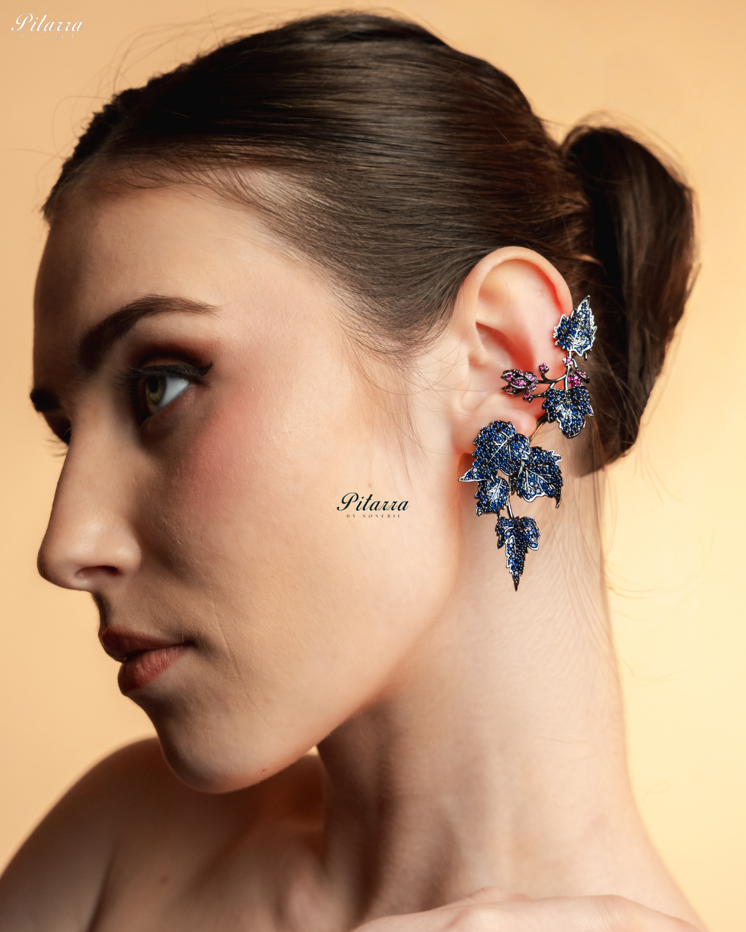Blue Unique Leaf Shaped Crystal Earrings