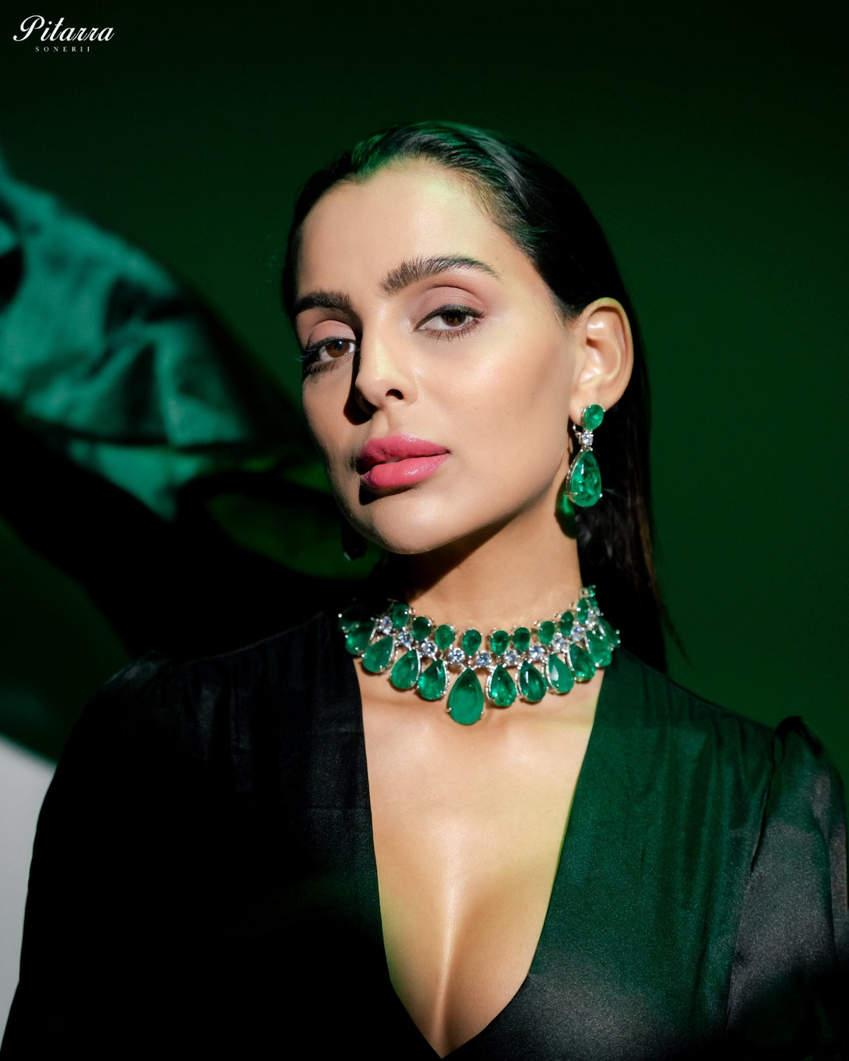 Emerald Green Crystal Statement Choker Necklace Set