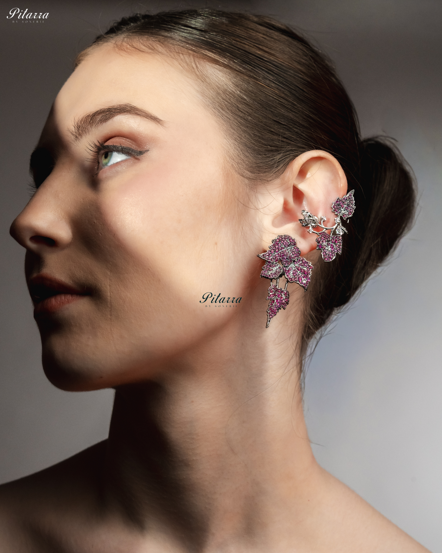 Pink Unique Leaf Shaped Crystal Earrings