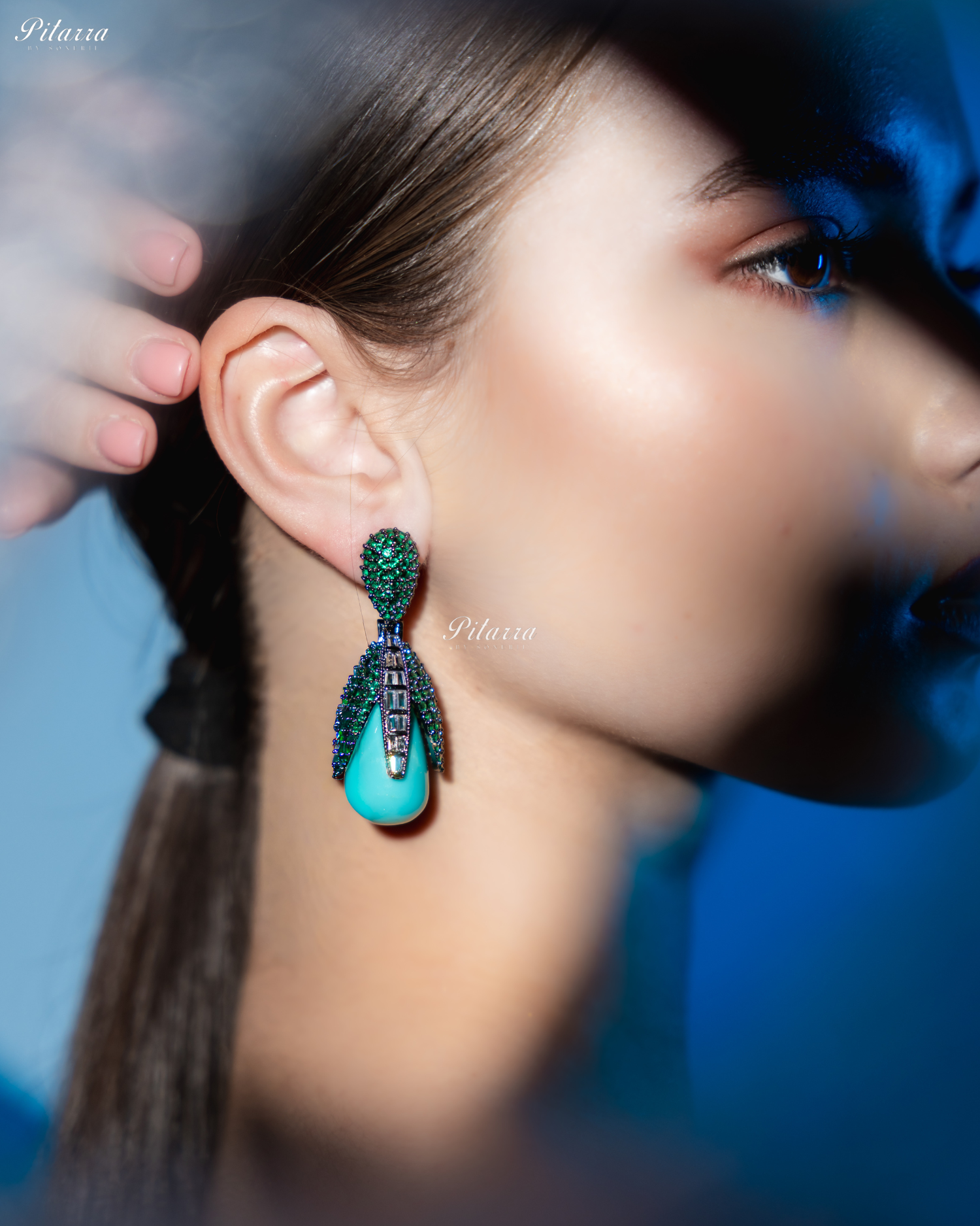 Emerald Leaf Turquoise Teardrop CZ Crystal Earrings