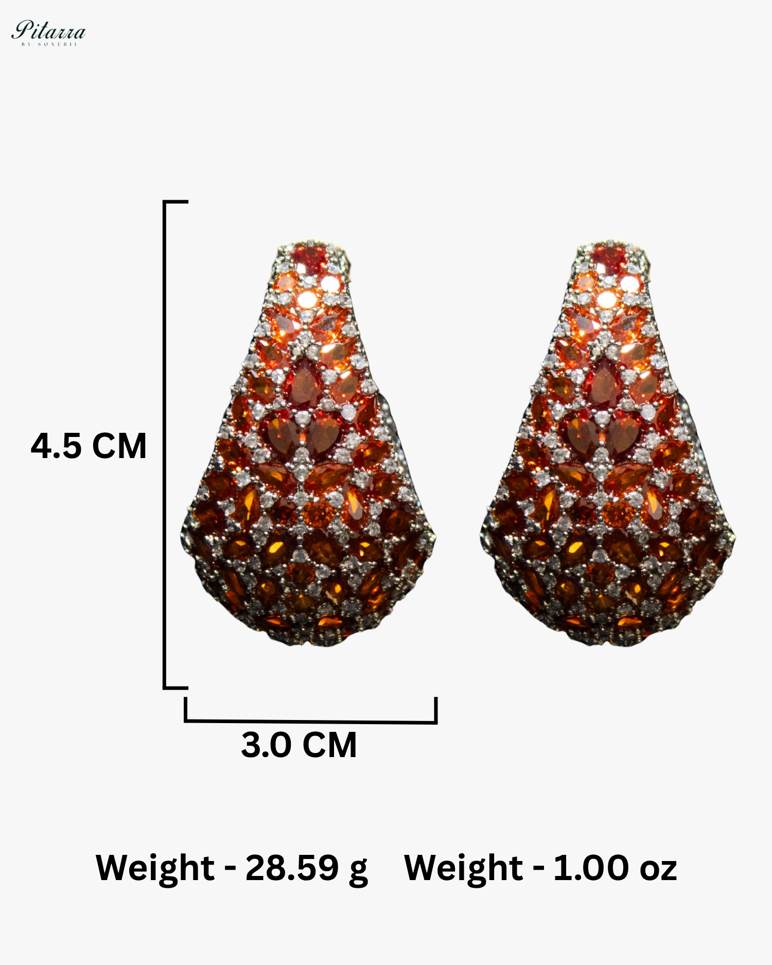 Orange Teardrop CZ Stud Earrings