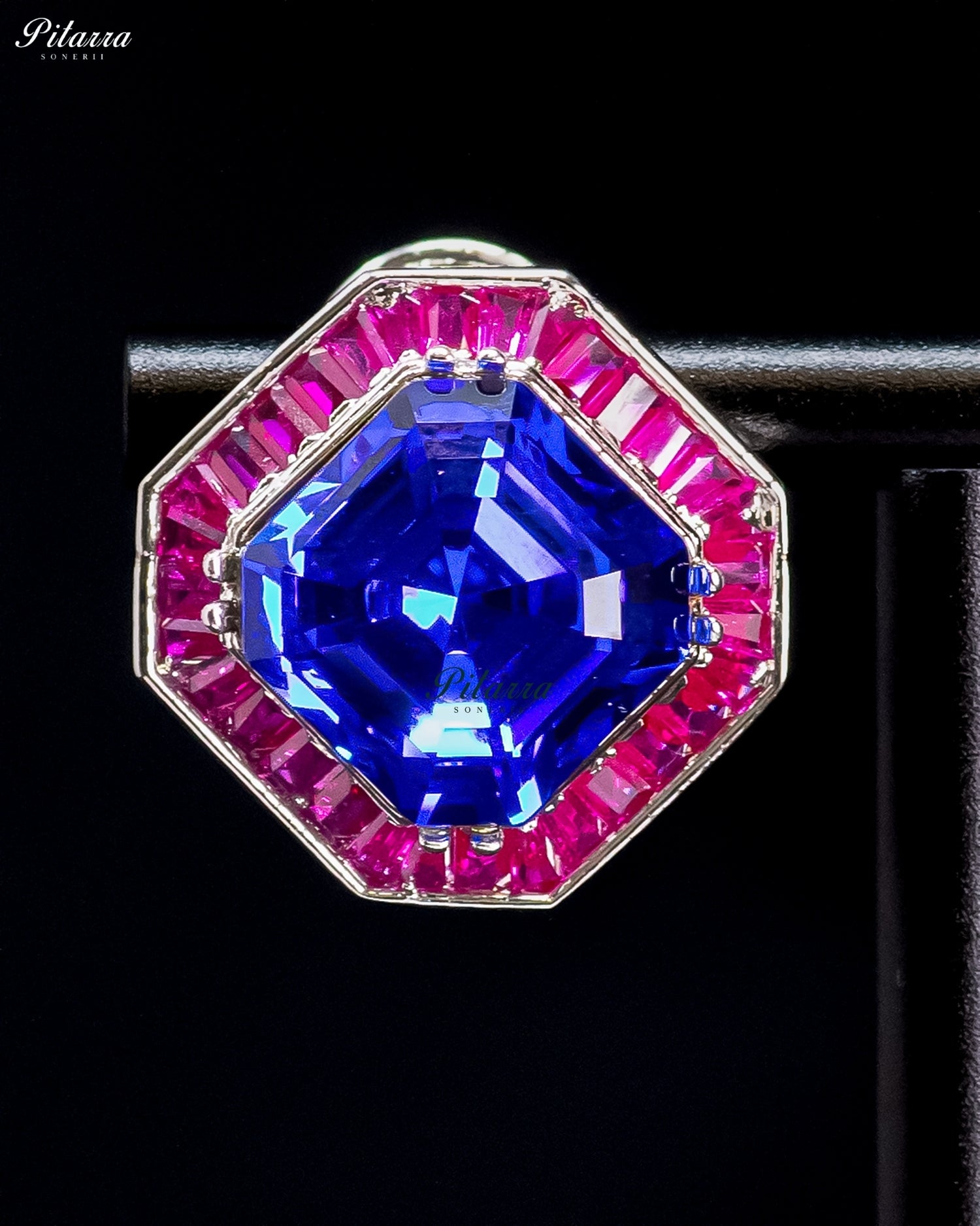 Royal Blue And Pink Octagonal Crystal Statement Crystal Earrings