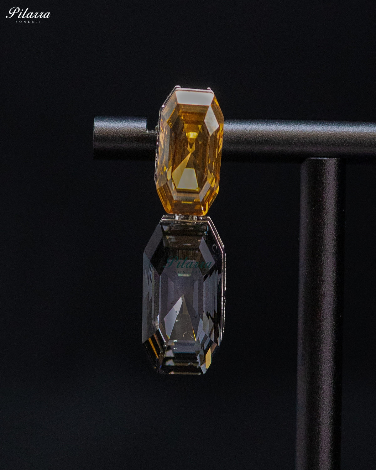 Golden Yellow and Smoky Grey Emerald-Cut Crystal Drop Earrings