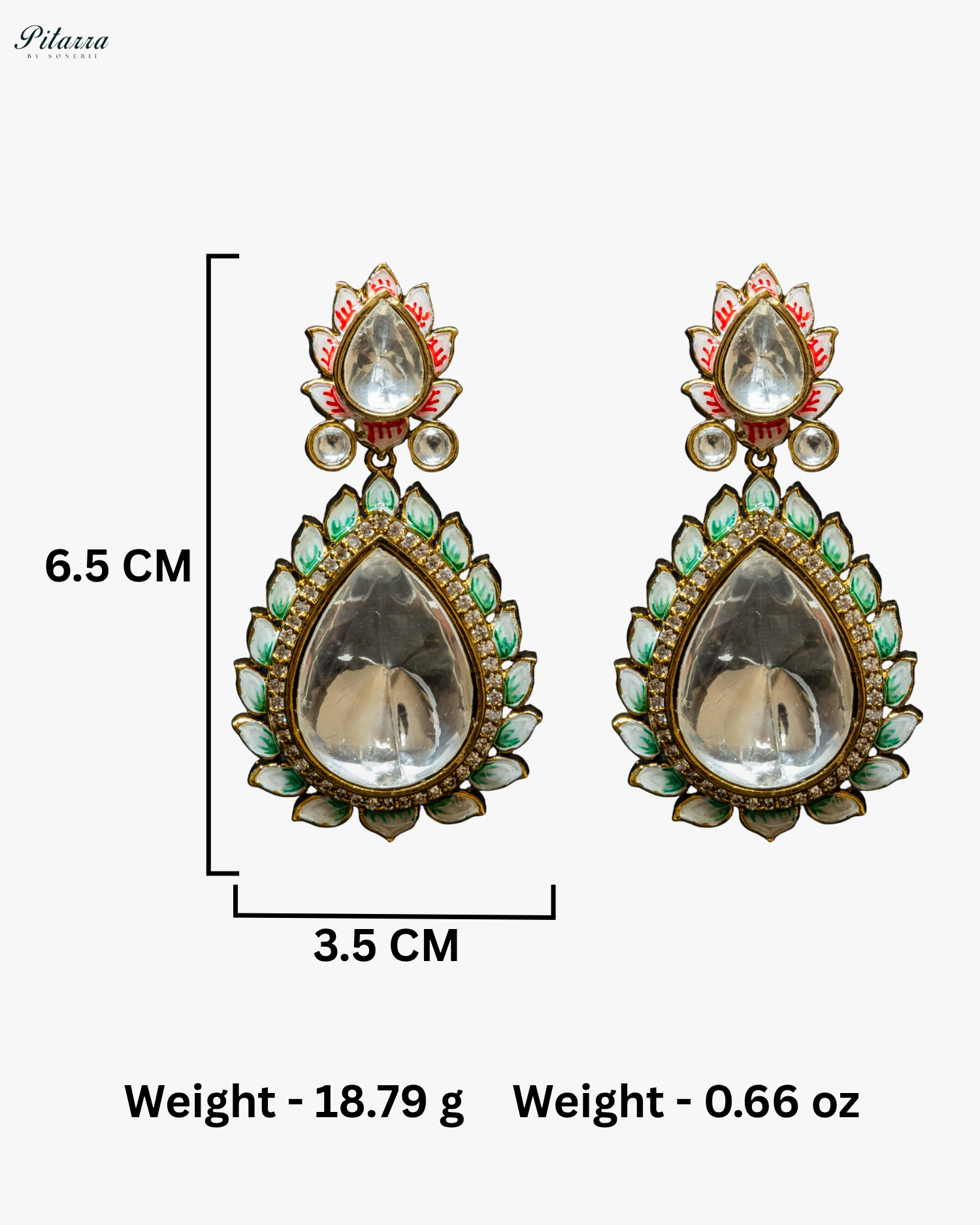 Pitarra Green Polki Kundan Dangle Earrings