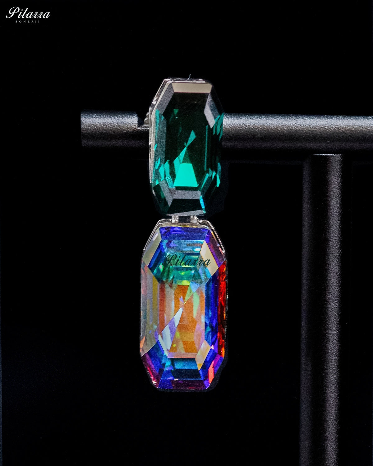 Emerald Green and Multicolor Emerald Cut Crystal Drop Earrings