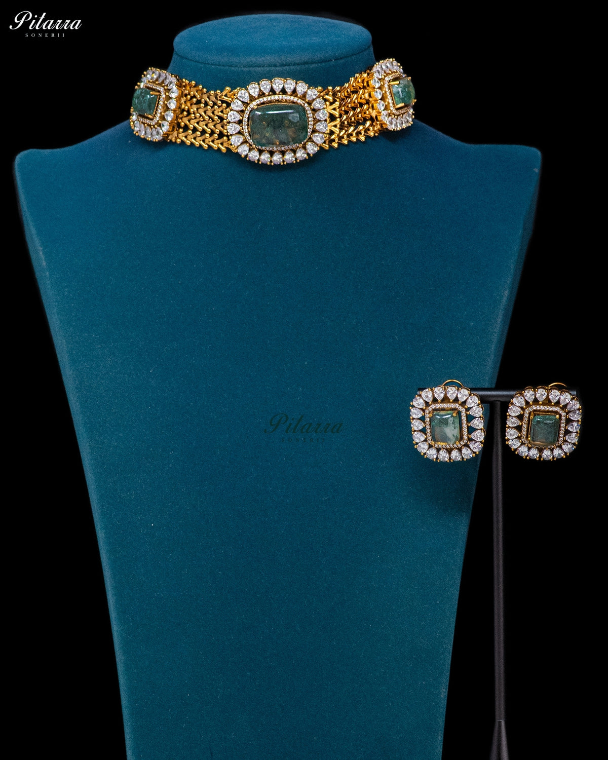Smoky Green Stone Kundan Choker Set