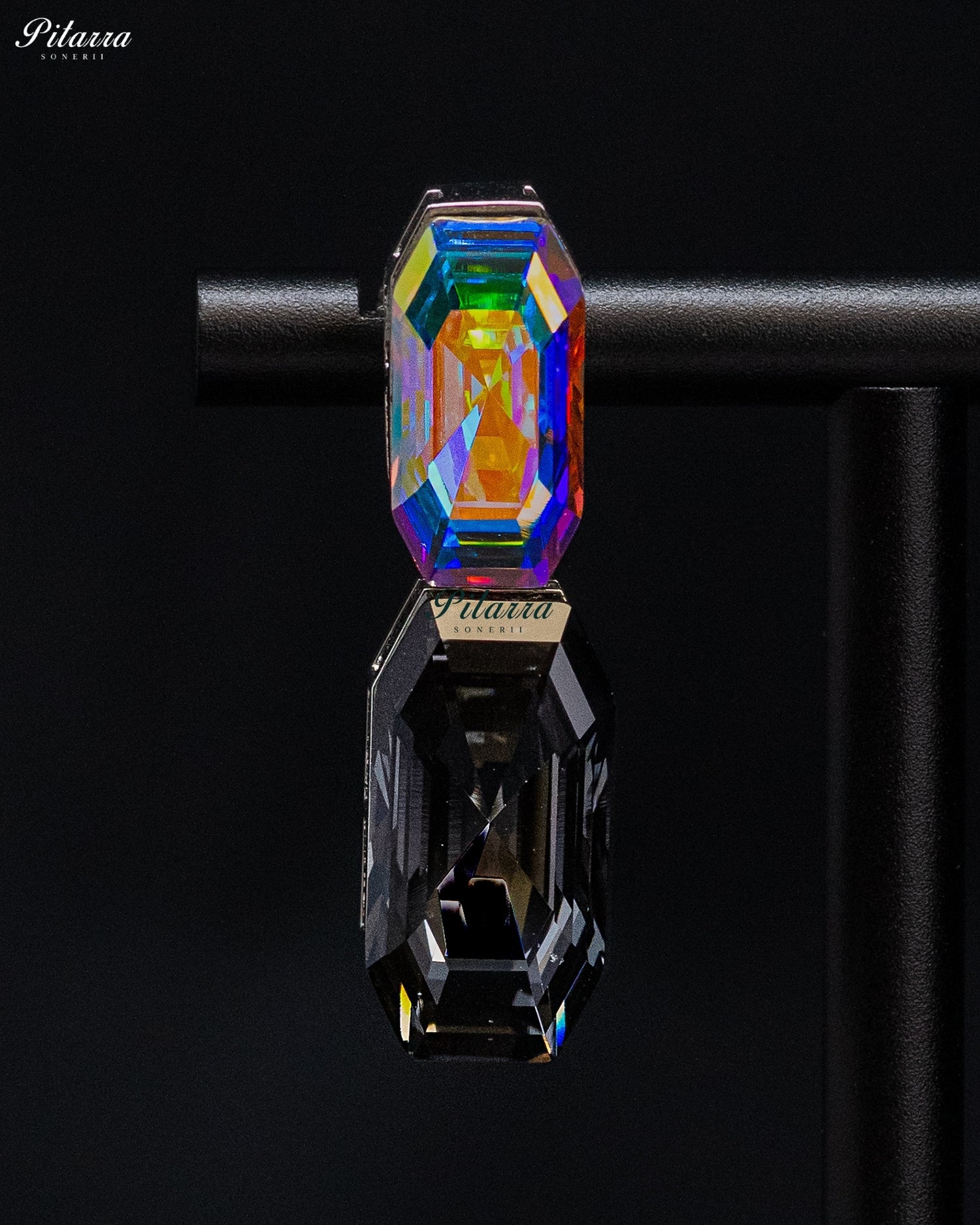 Multicolor and Black Emerald Cut Crystal Drop Earrings