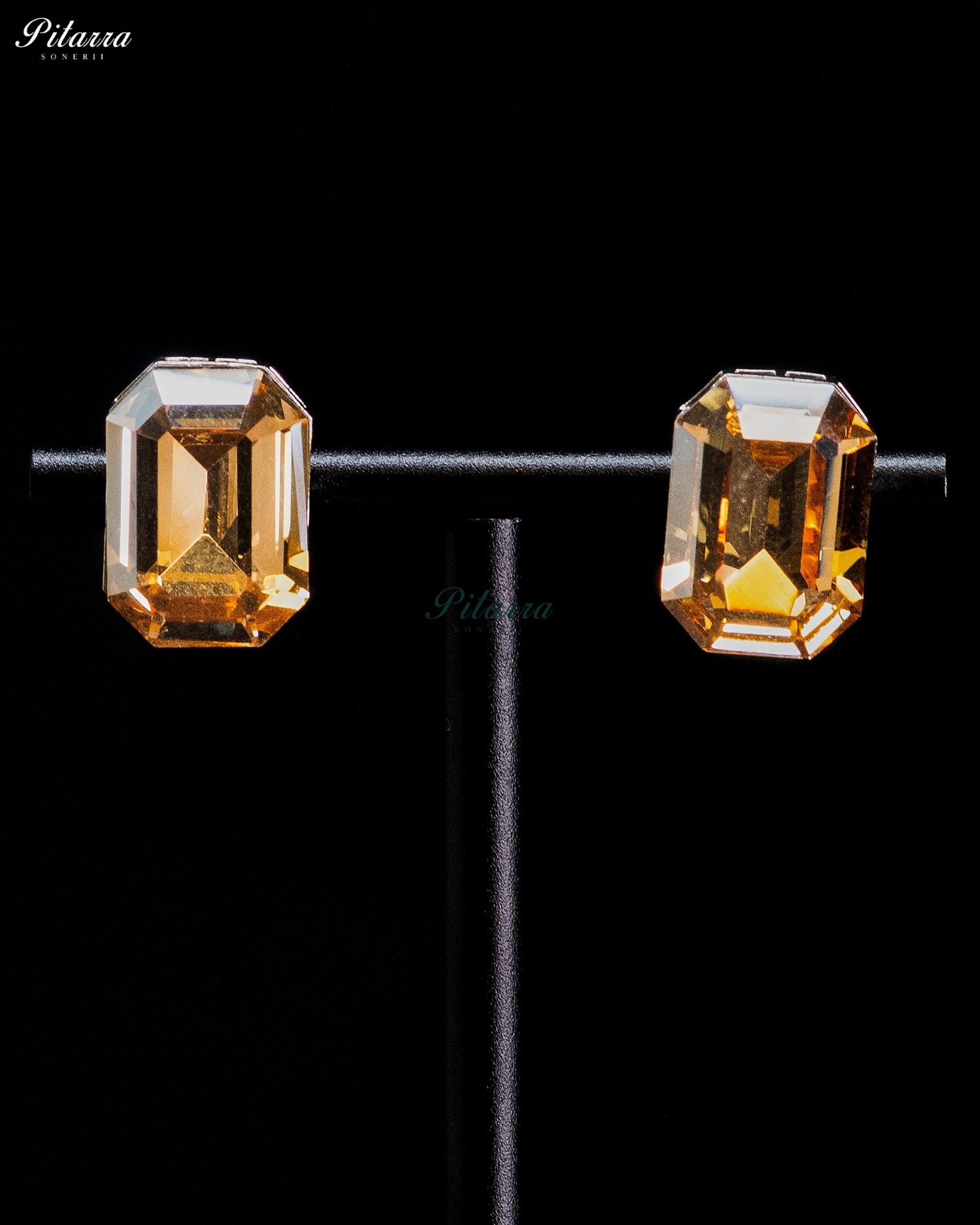 Golden Yellow Emerald-Cut Crystal Statement Earrings