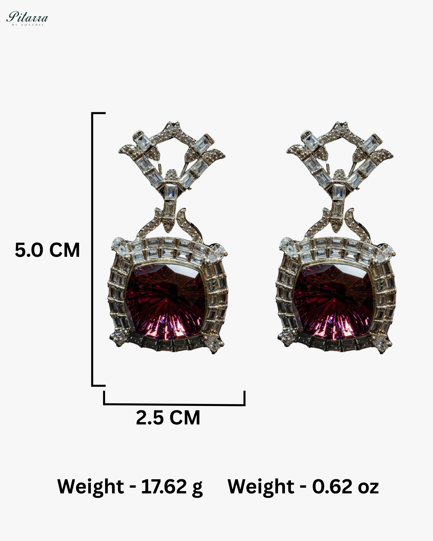 Silver Finish Ruby Red Stone Zircon Long Necklace Set
