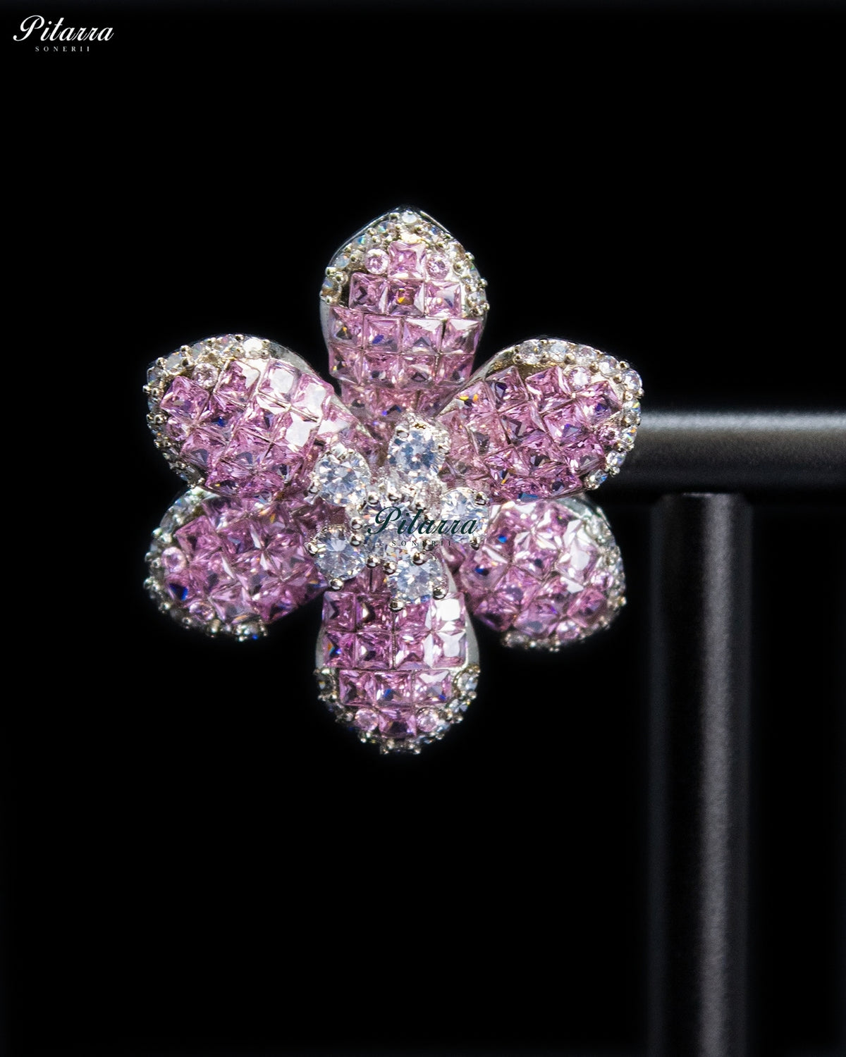Pink Crystal Flower Stud Earrings