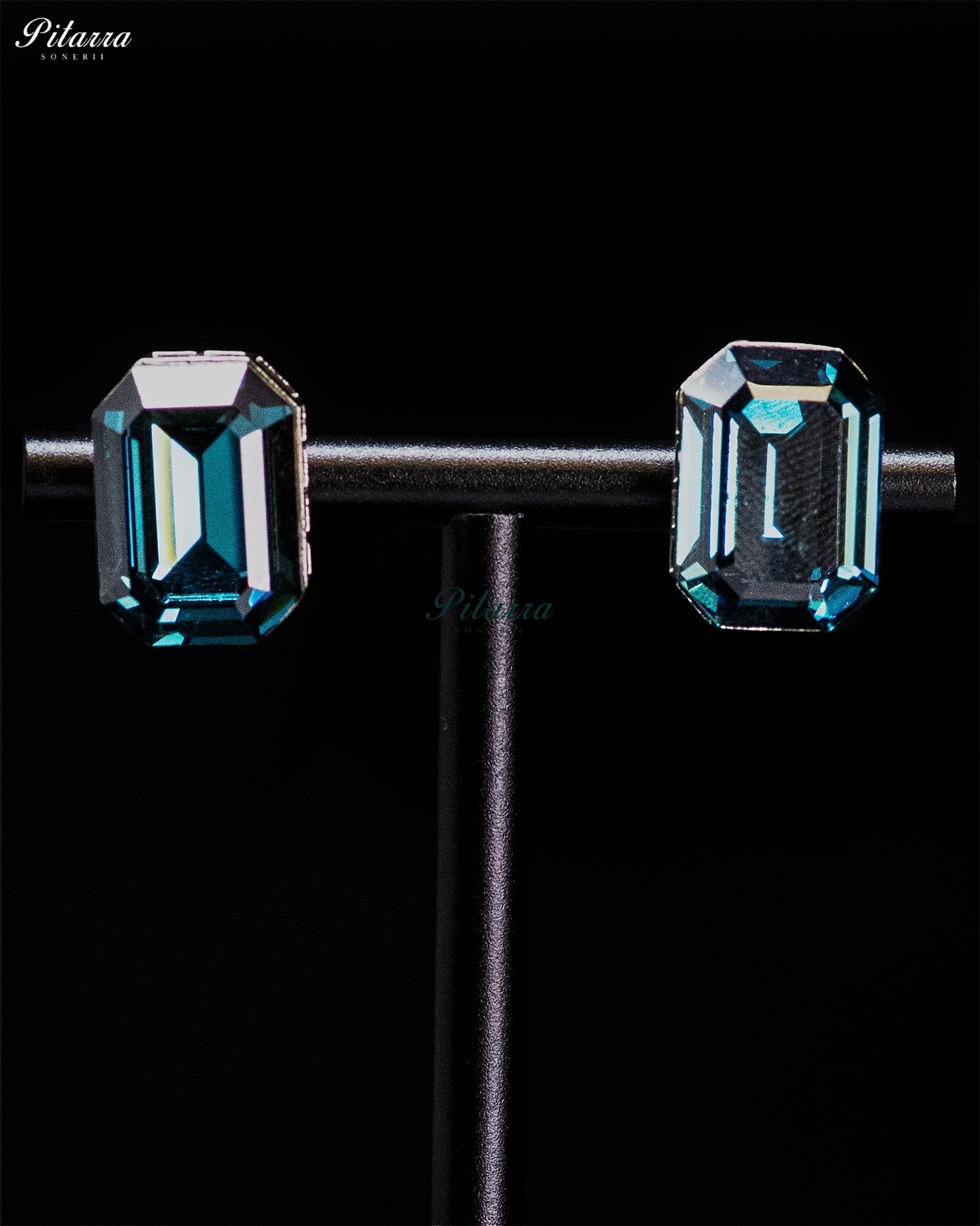 Blue Emerald-Cut Crystal Statement Earrings