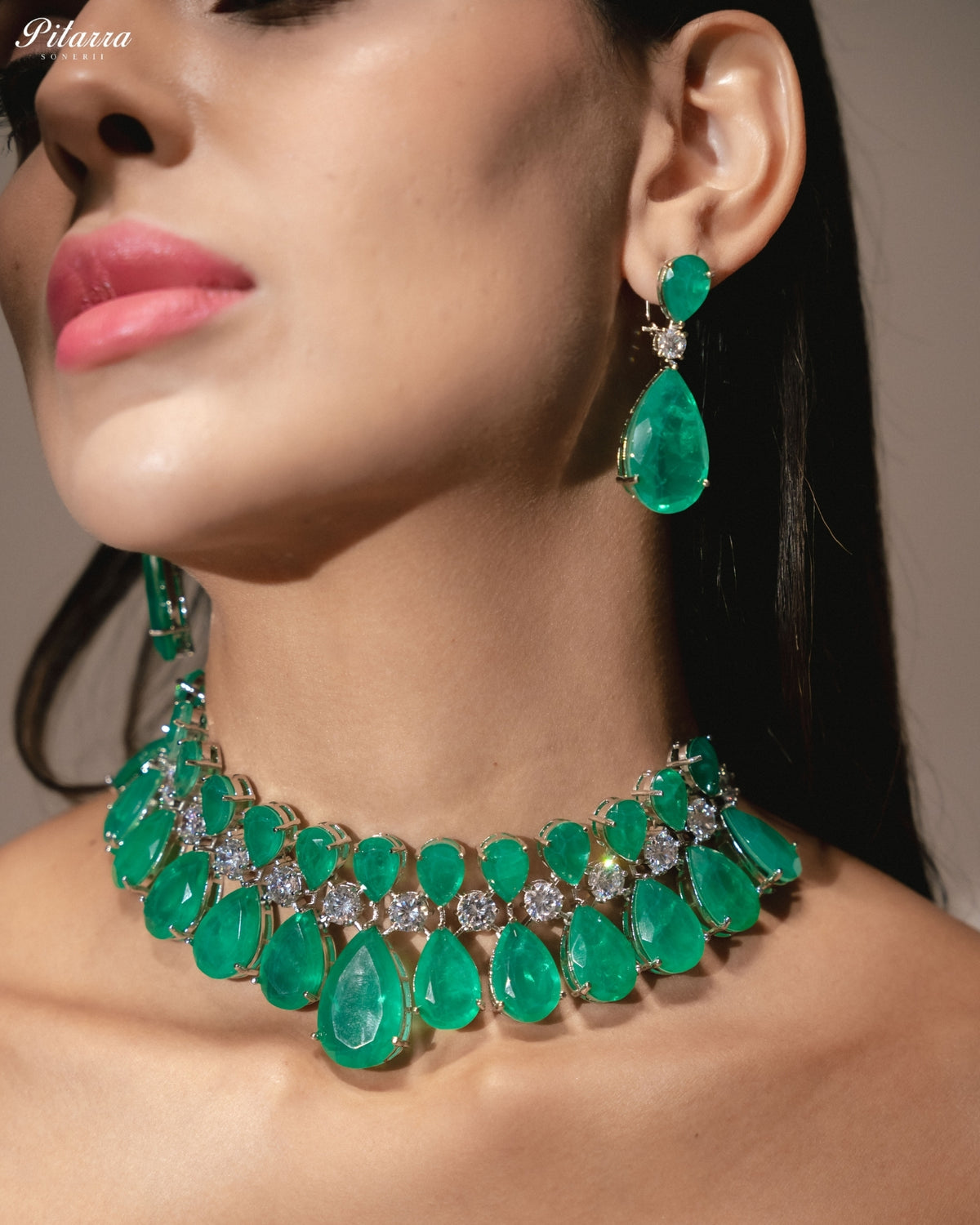 Mint Green Crystal Statement Choker Necklace Set