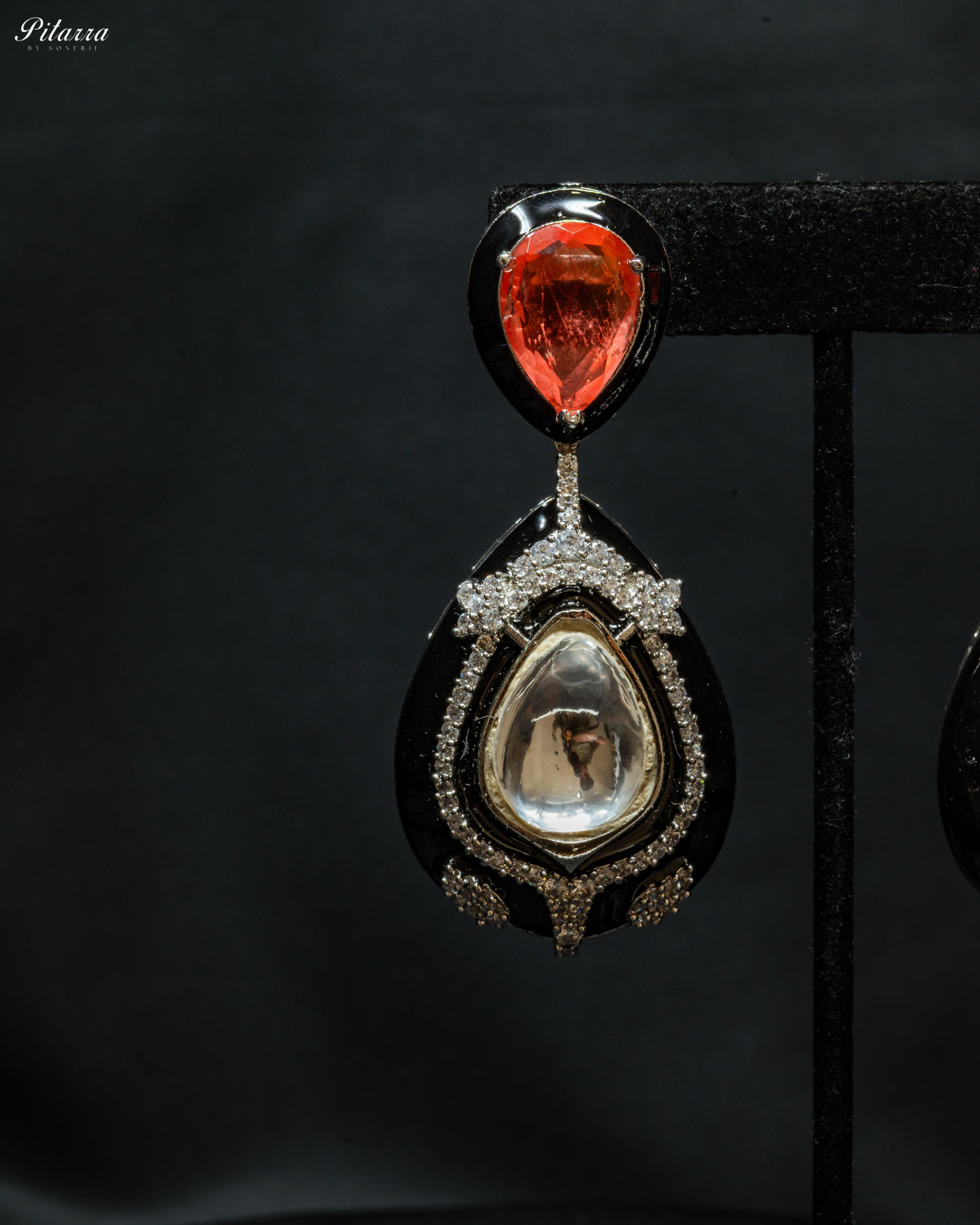 Peach Stone Crystal Drop Dangler Earrings