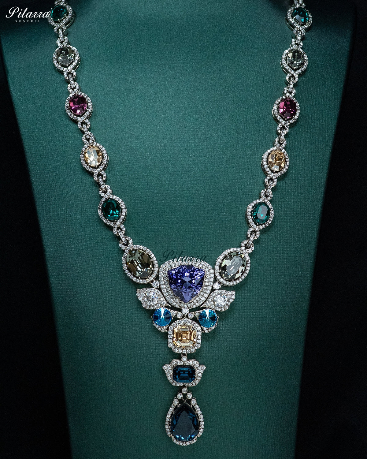 Blue Multicolor Crystal Pendant Necklace Set