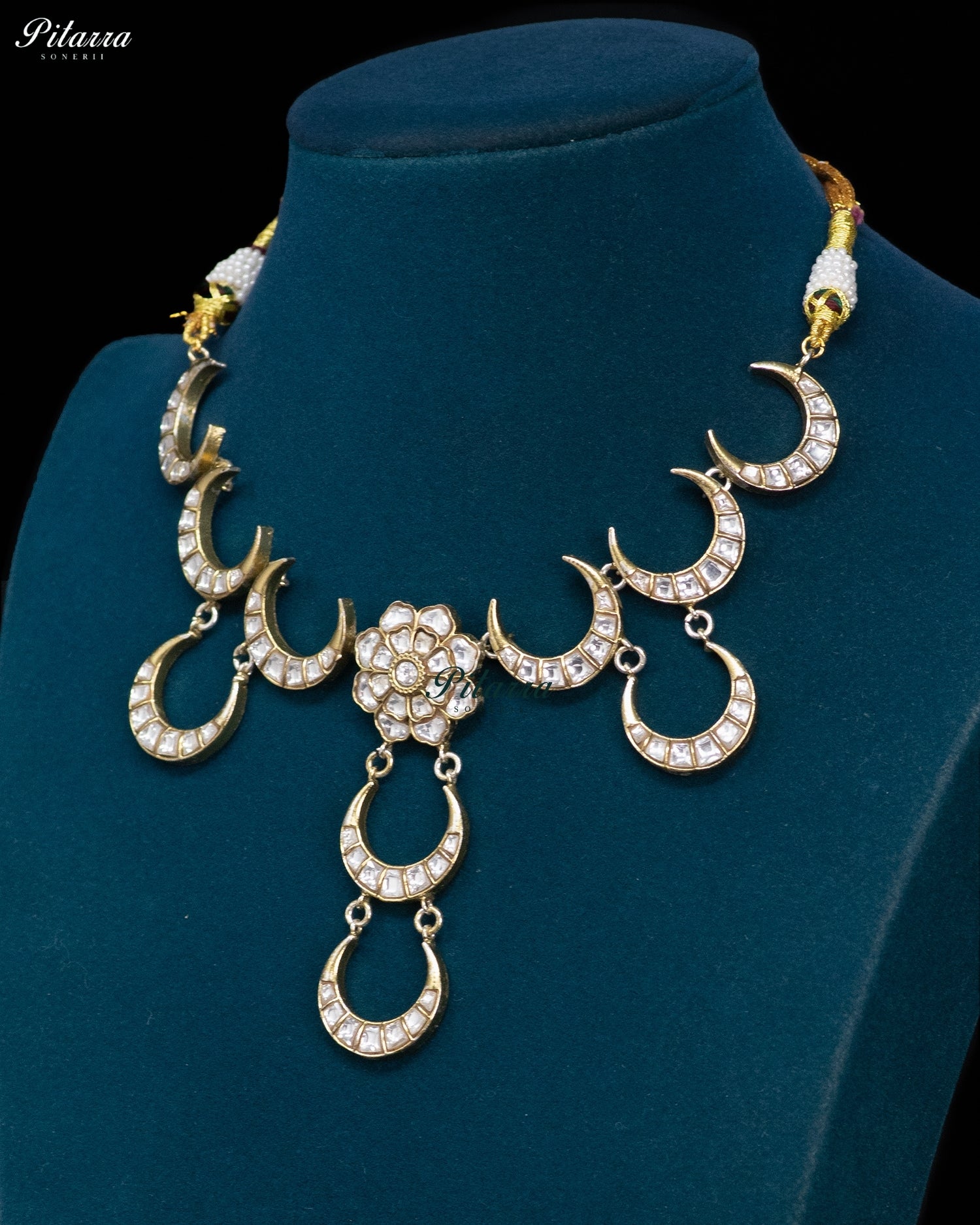 Elegant Crescent Kundan Floral Necklace Set
