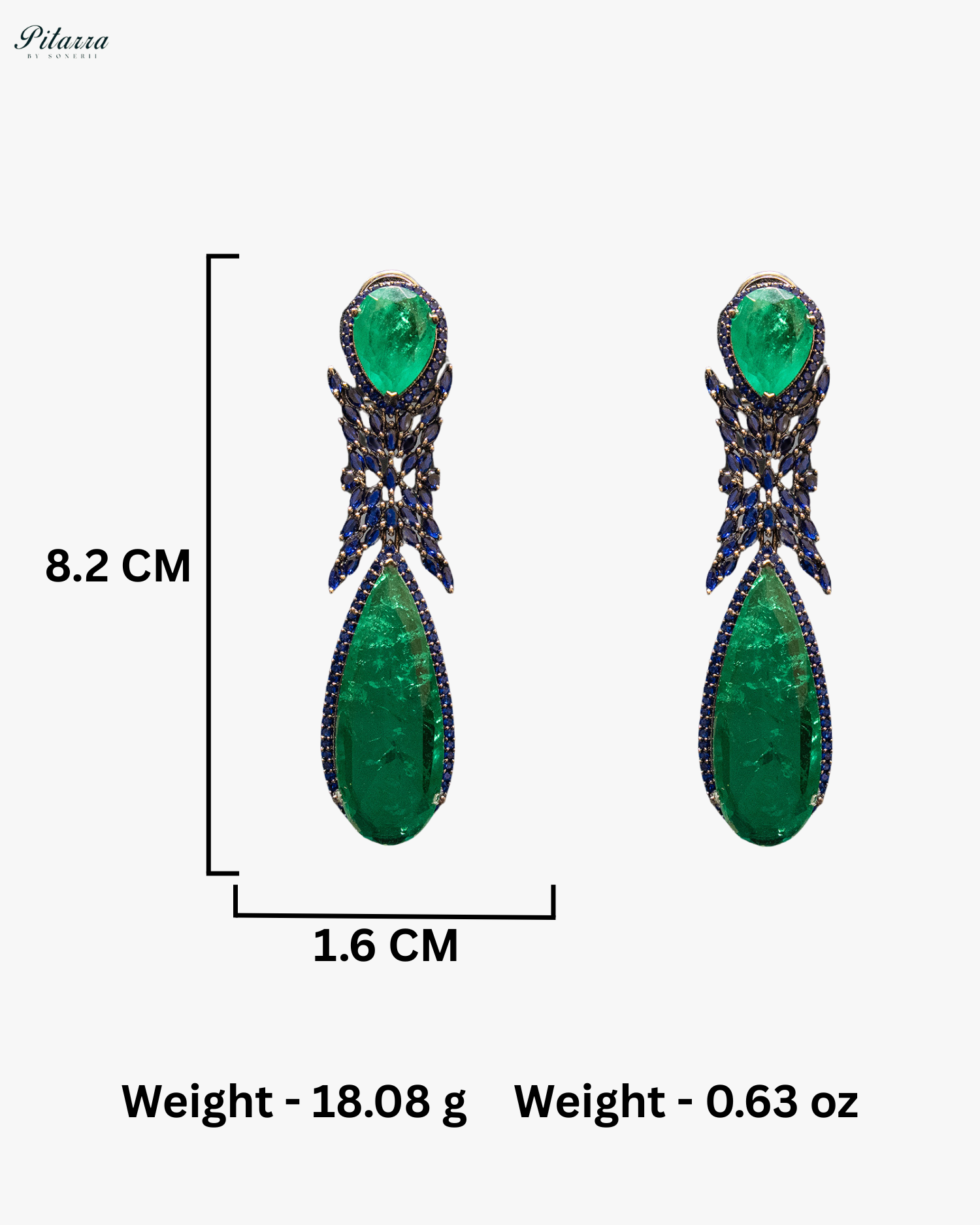 Emerald Stone Blue Finish Contemporary Drop Earrings