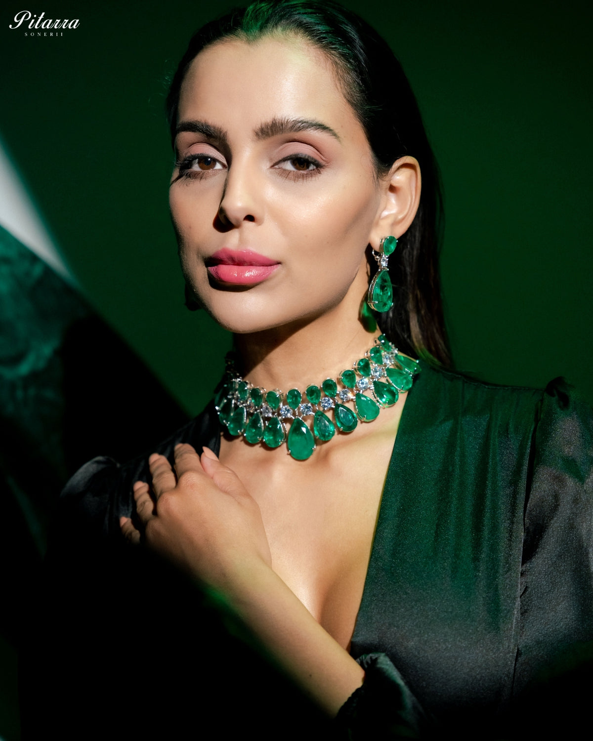 Emerald Green Crystal Statement Choker Necklace Set