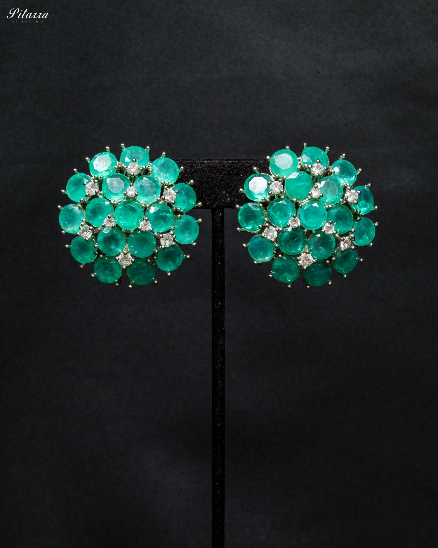 Mint color Stone Silver Crystal Stud Earrings
