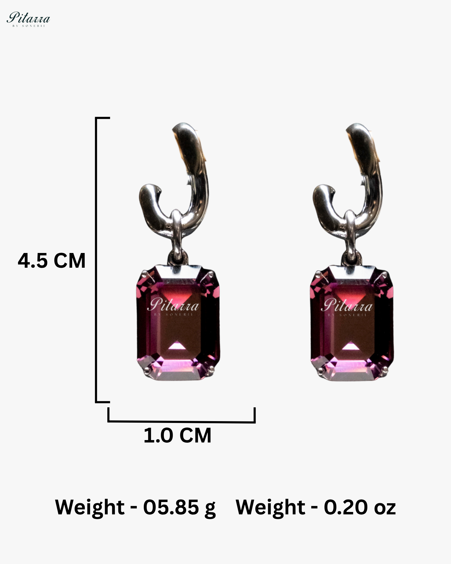 Amethyst Stone Rectangular Zircon Silver Crystal Earrings