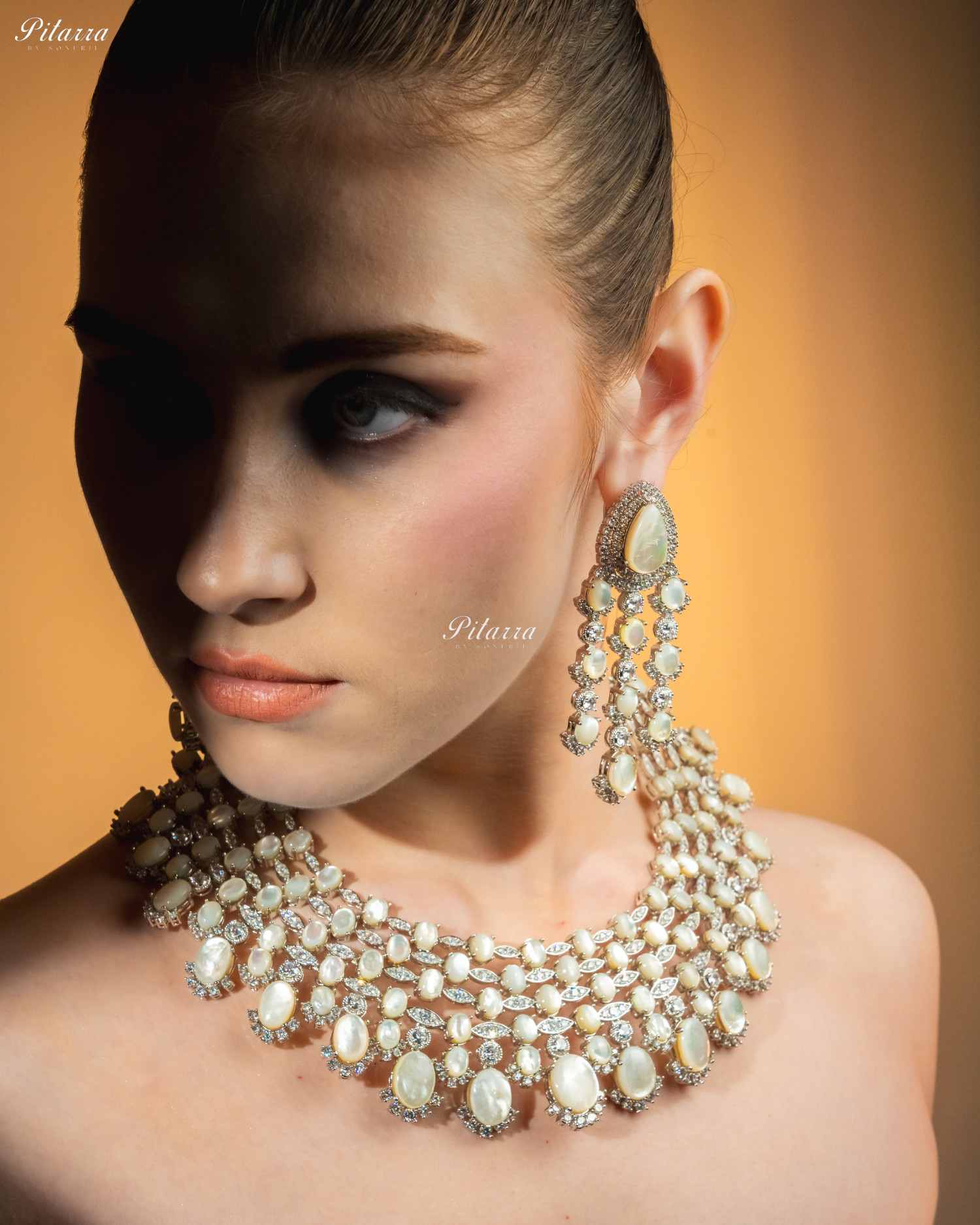 White Stone Silver Multi Layer CZ Necklace Set