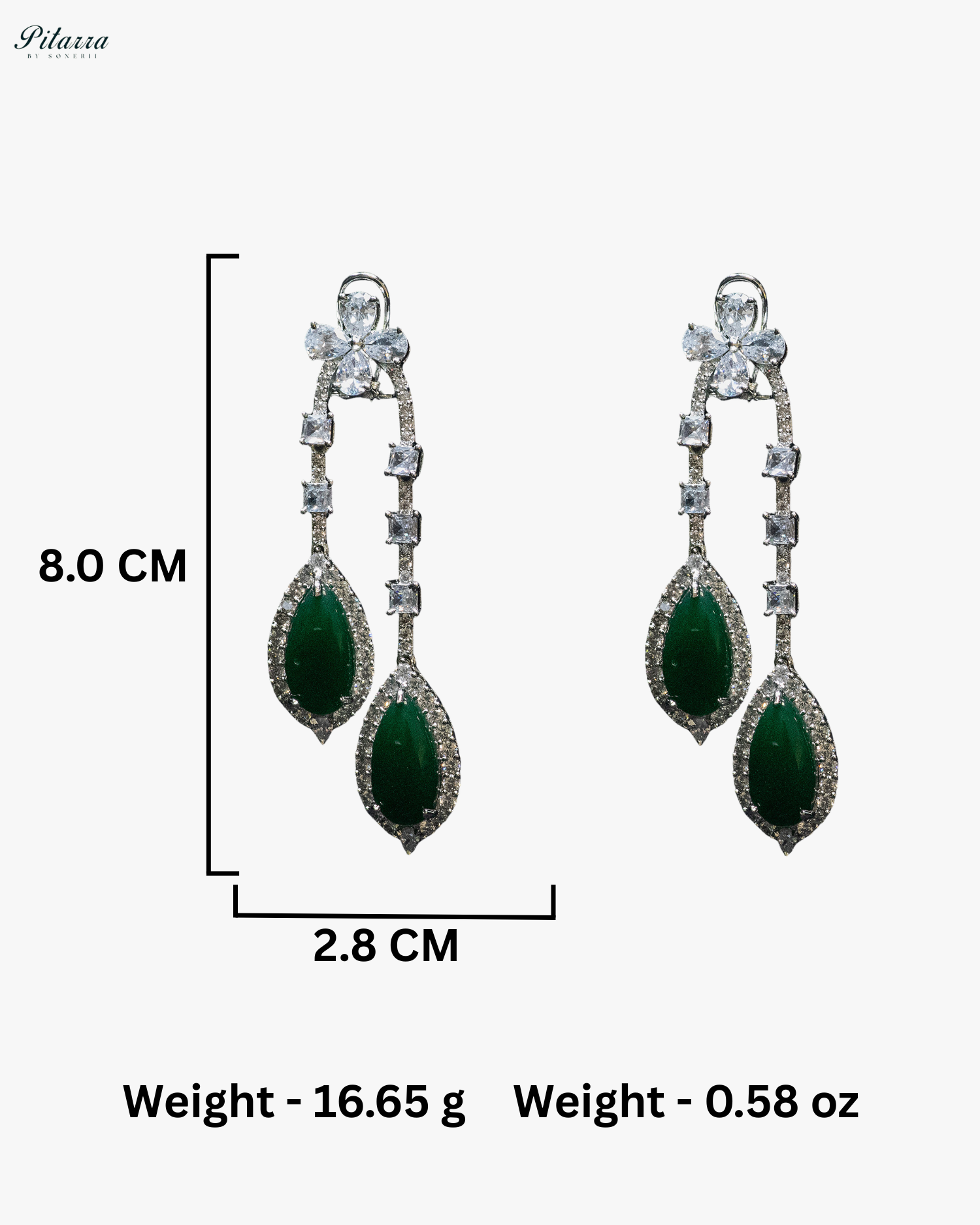 Pitarra Green and Silver Finish Dangler Earrings