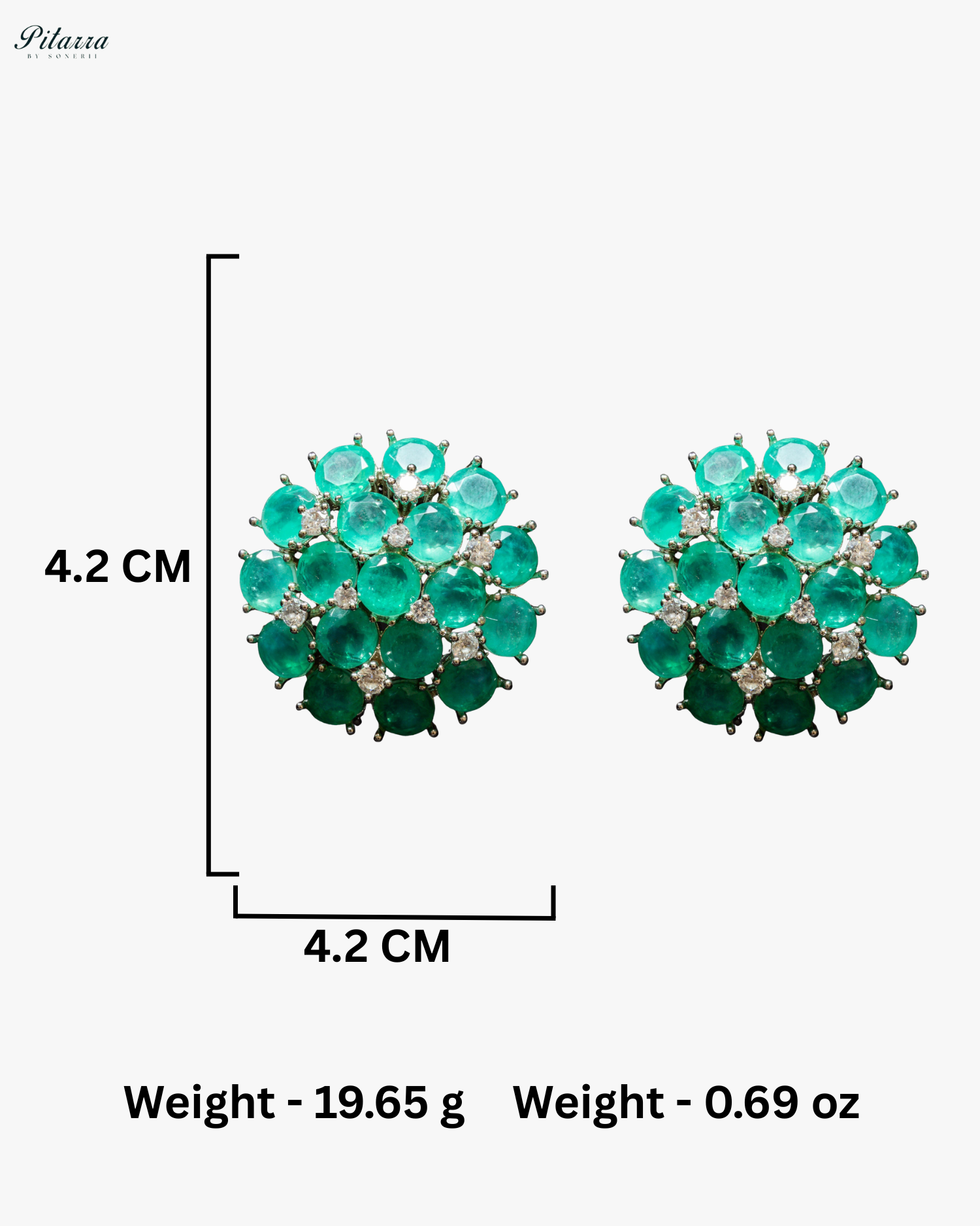Mint color Stone Silver Crystal Stud Earrings