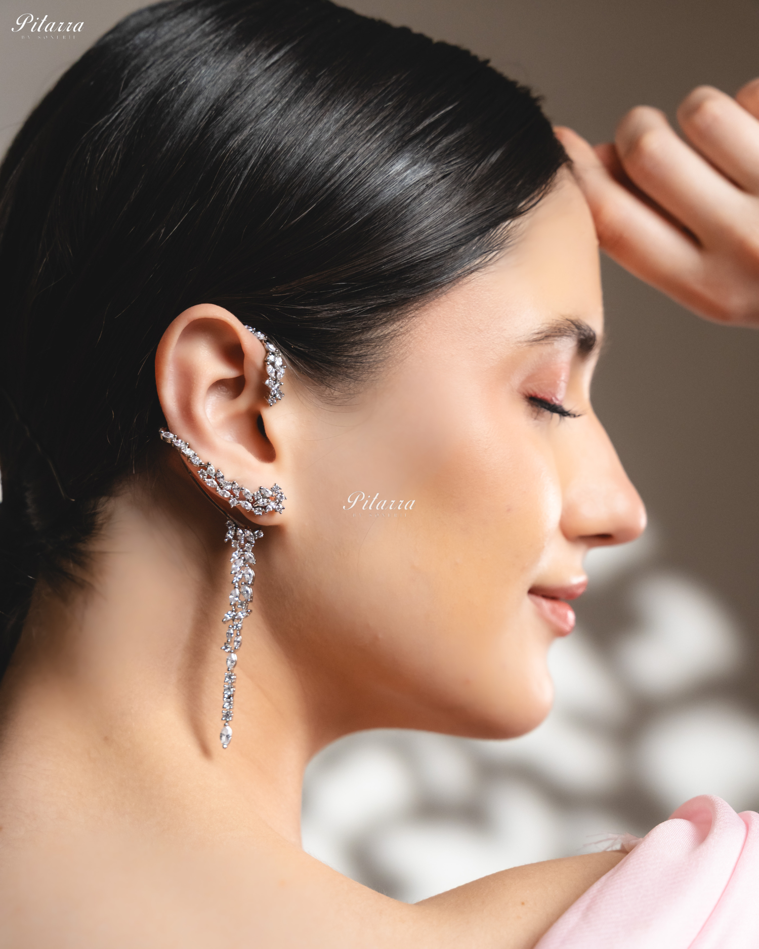 Fiery Flow White Stone EarCuff Crystal Earrings