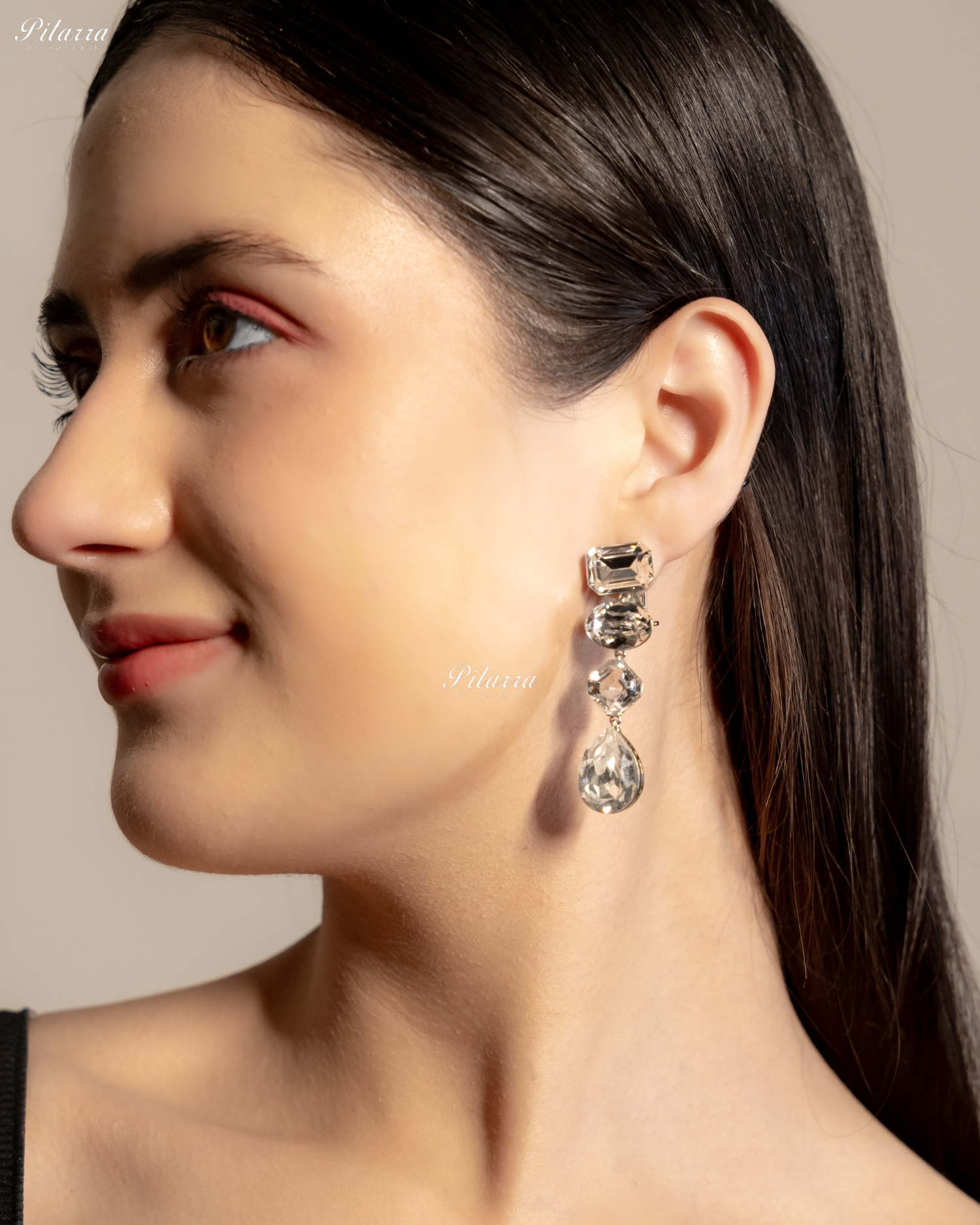 White Stone Studded Geometric Crystal Drop Earrings - Done