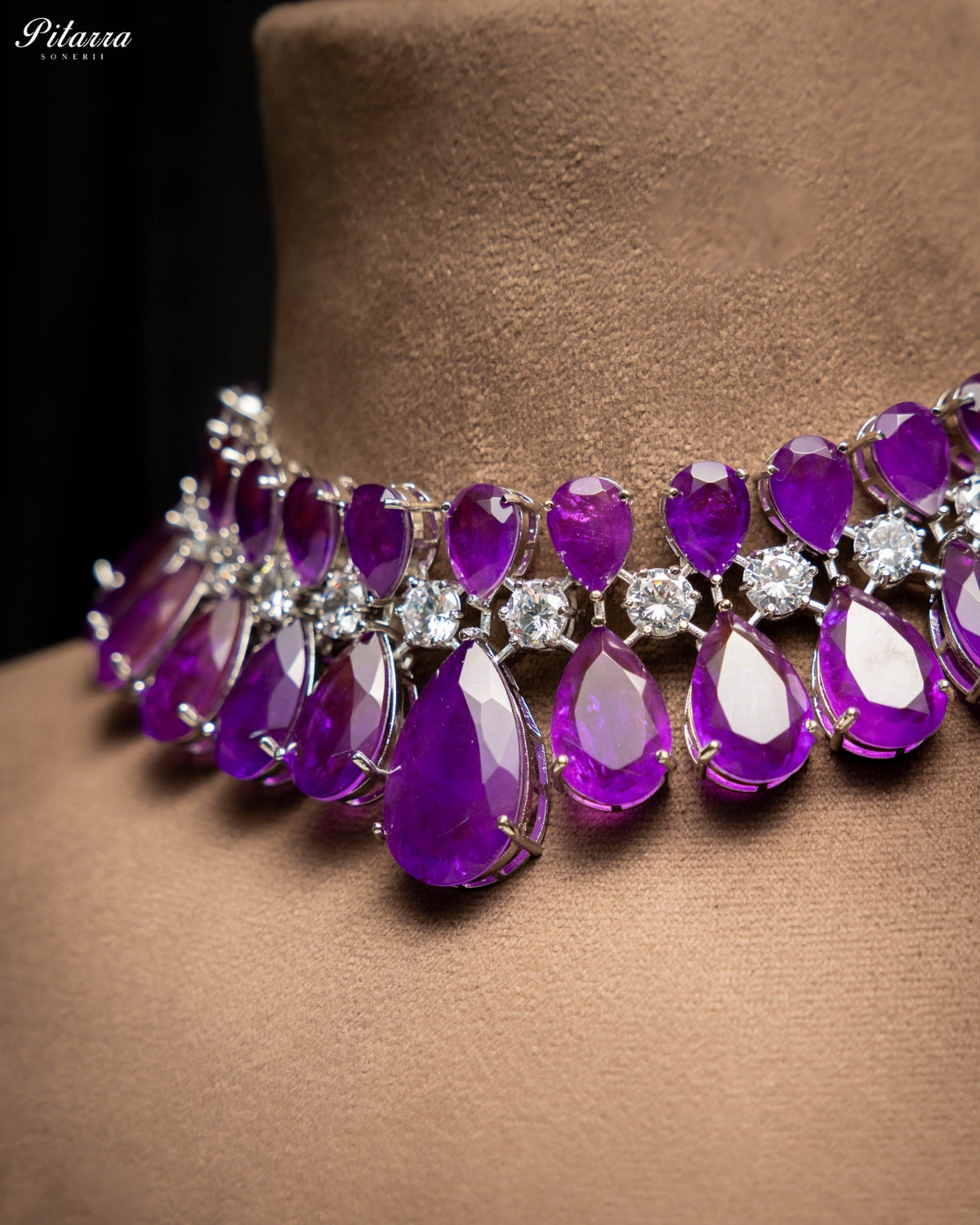 Amethyst Purple Crystal Statement Choker Necklace Set