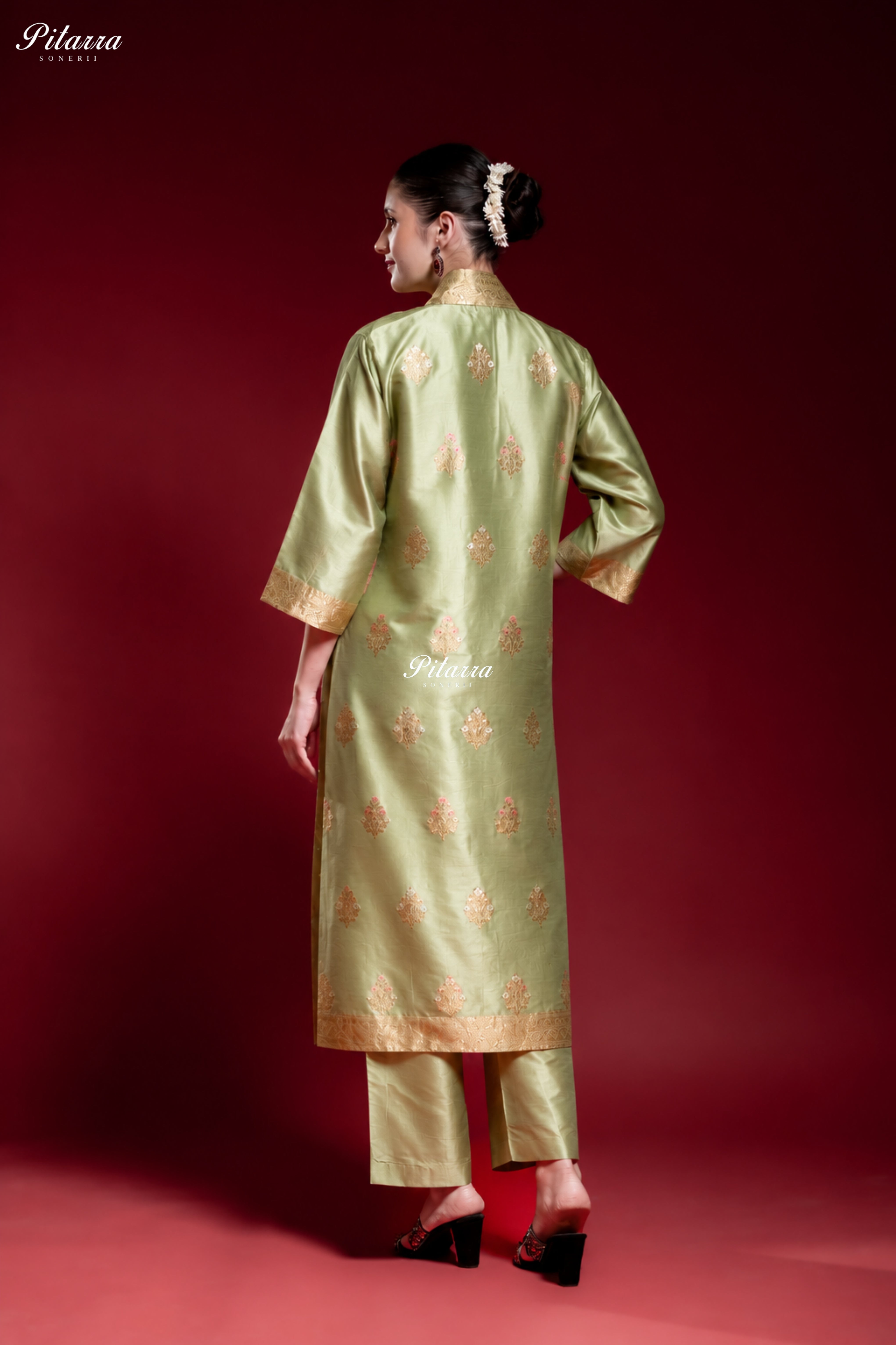 Sage Green Banarasi Silk Kurta Set with Matching Dupatta