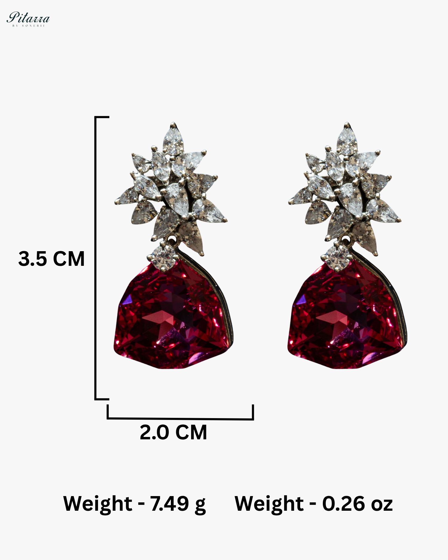 Red Stone Silver Floral CZ Stud Earrings