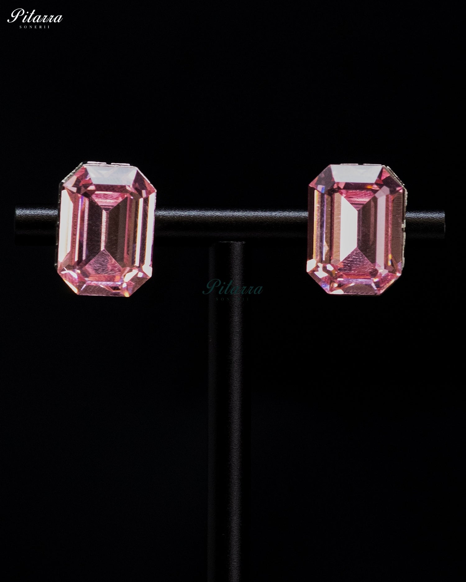 Pink Emerald-Cut Crystal Statement Earrings