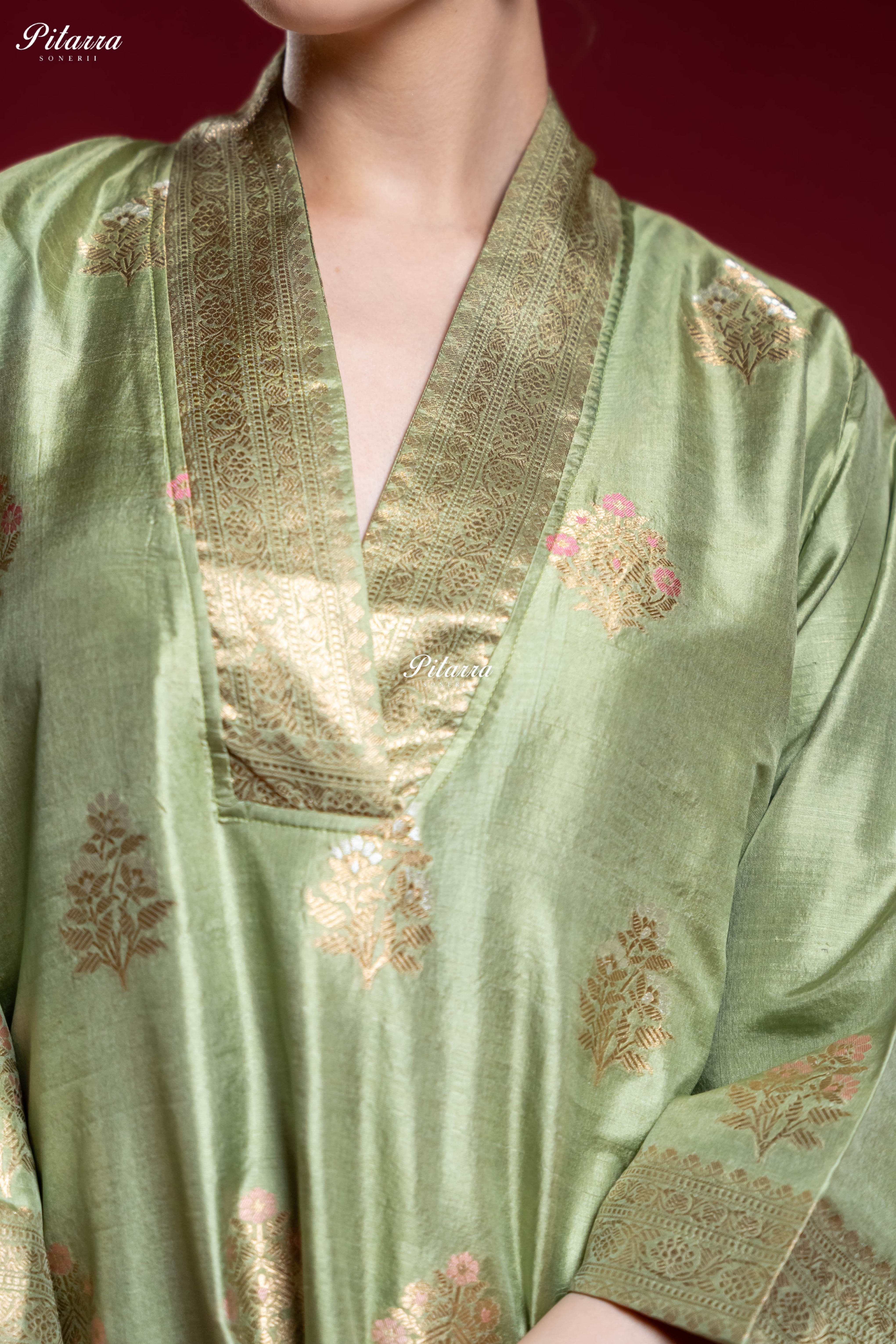 Sage Green Banarasi Silk Kurta Set with Matching Dupatta