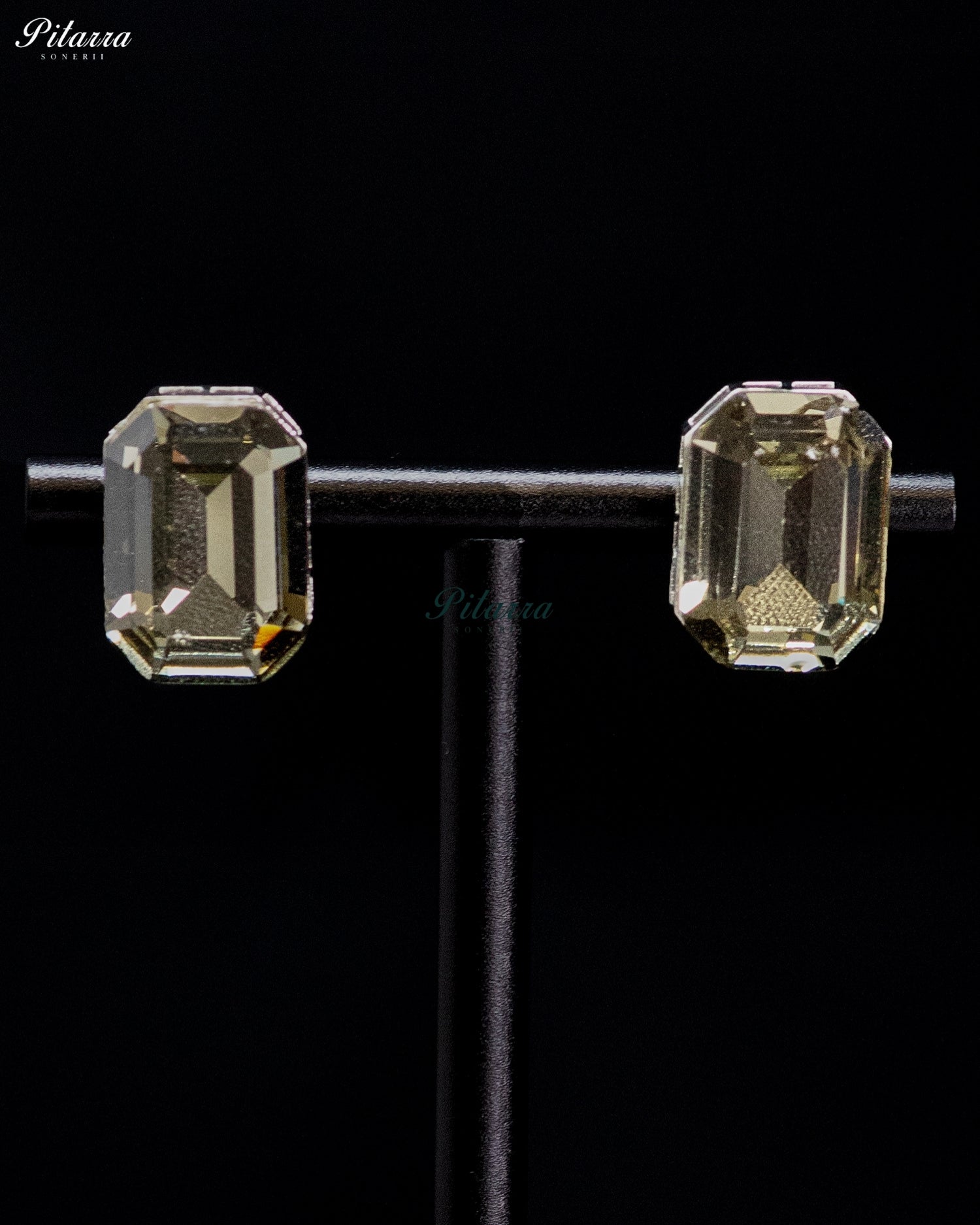 Champagne Emerald-Cut Crystal Statement Earrings