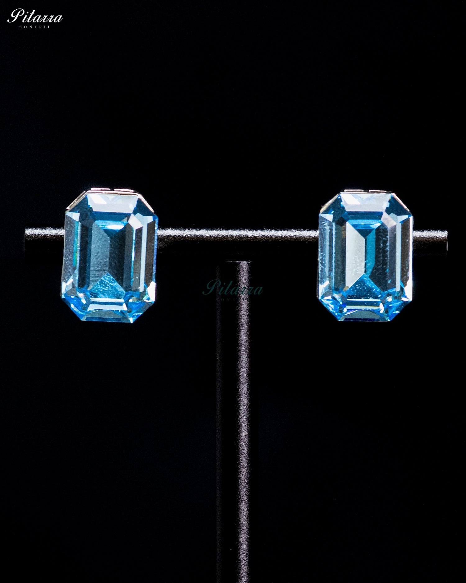Blue Emerald-Cut Crystal Statement Earrings