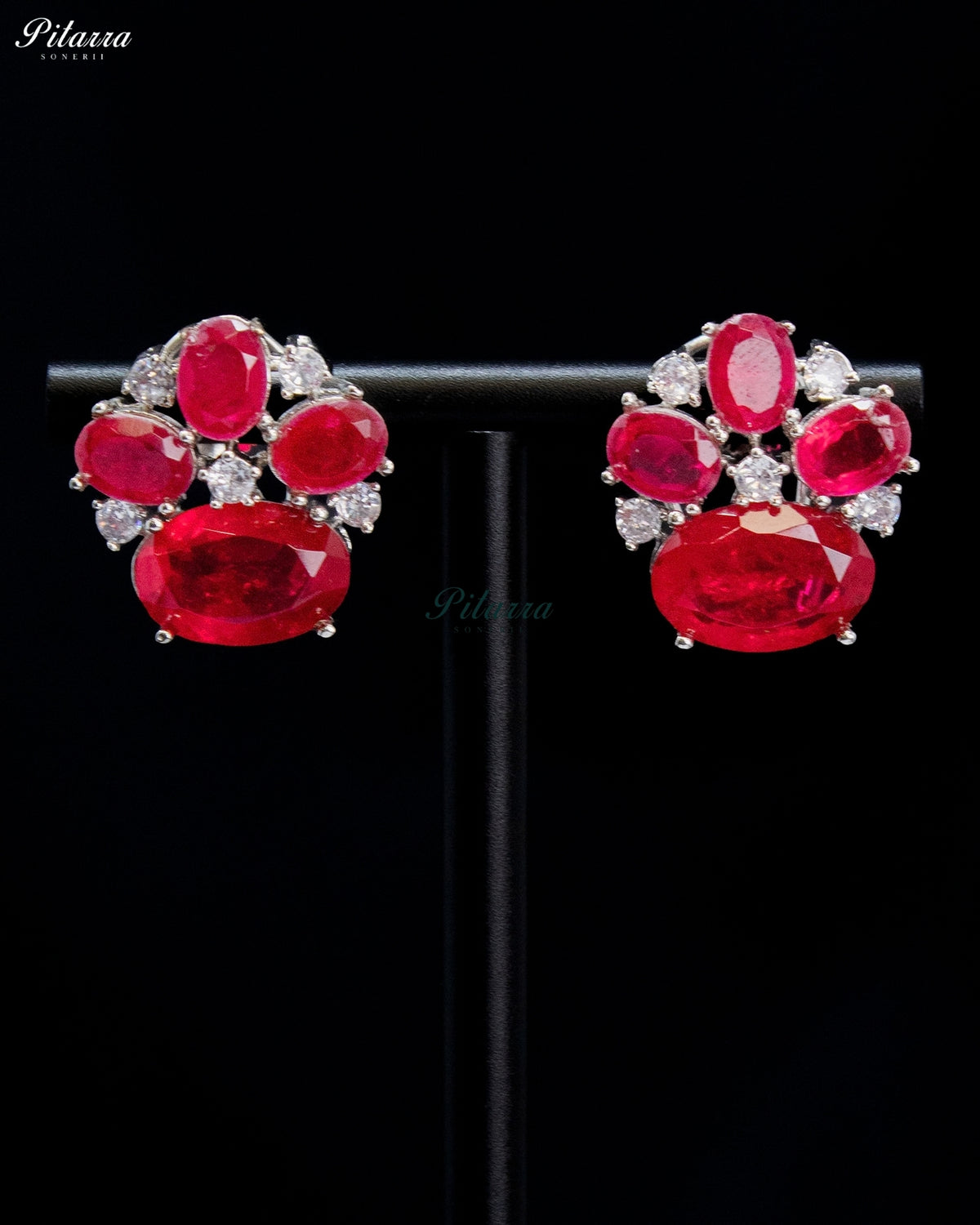 Ruby Red Crystal Statement Stud Earrings