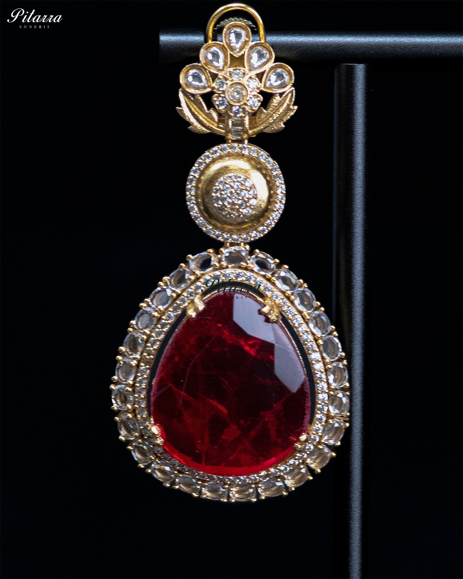Red Teardrop Floral Kundan Necklace Set
