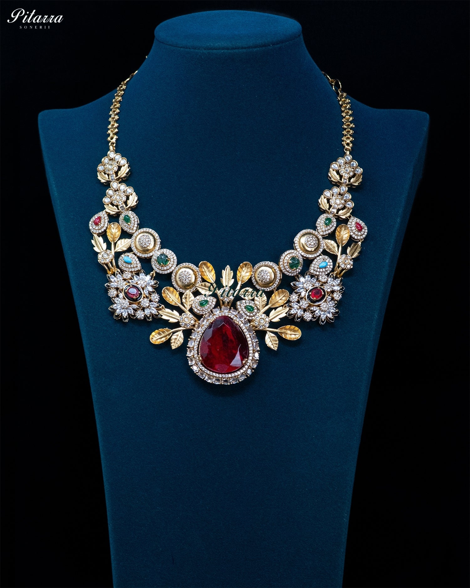 Red Teardrop Floral Kundan Necklace Set