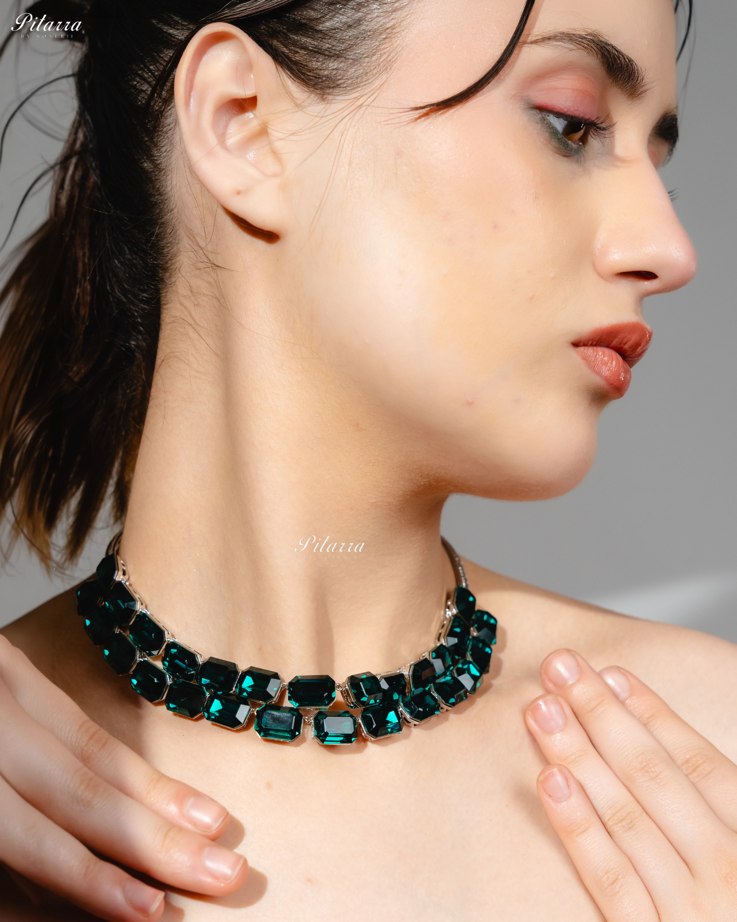 Octagon Cut Two Layer Emerald Oversized Crystal Necklace