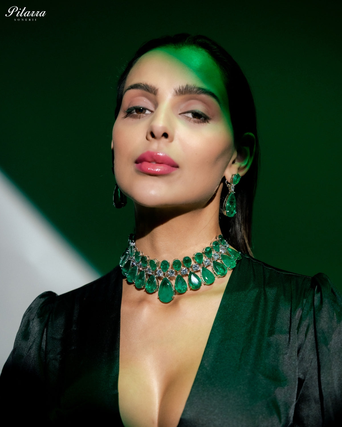 Emerald Green Crystal Statement Choker Necklace Set