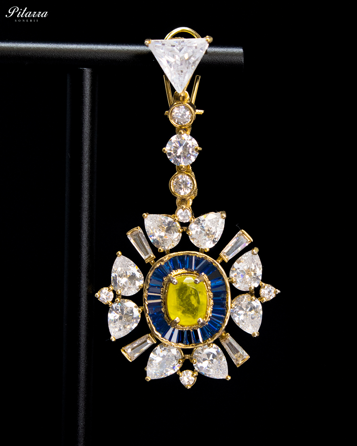 Lime Green Oval Kundan Sunburst Design Drop Earrings