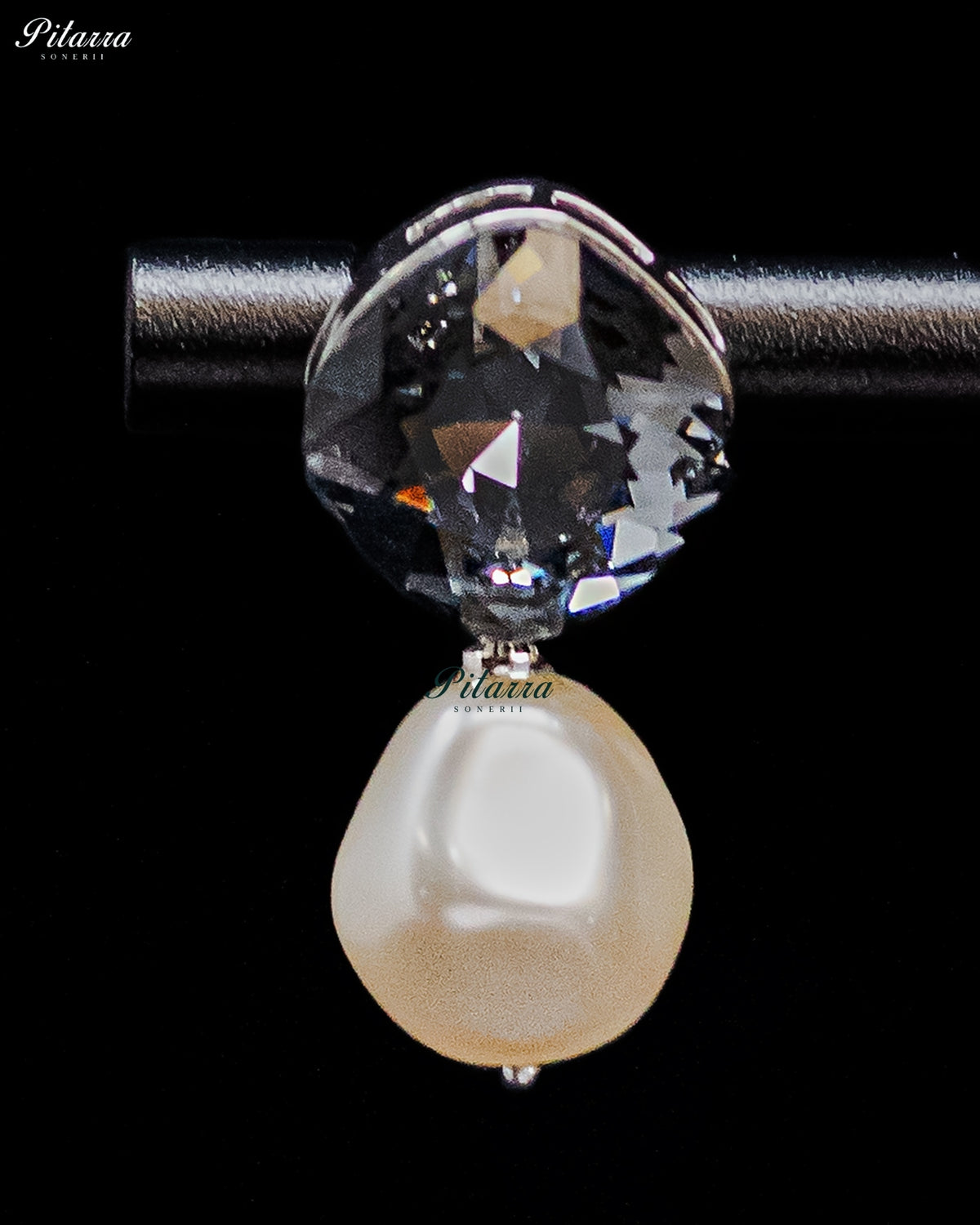 Black Crystal Pearl Drop Earrings