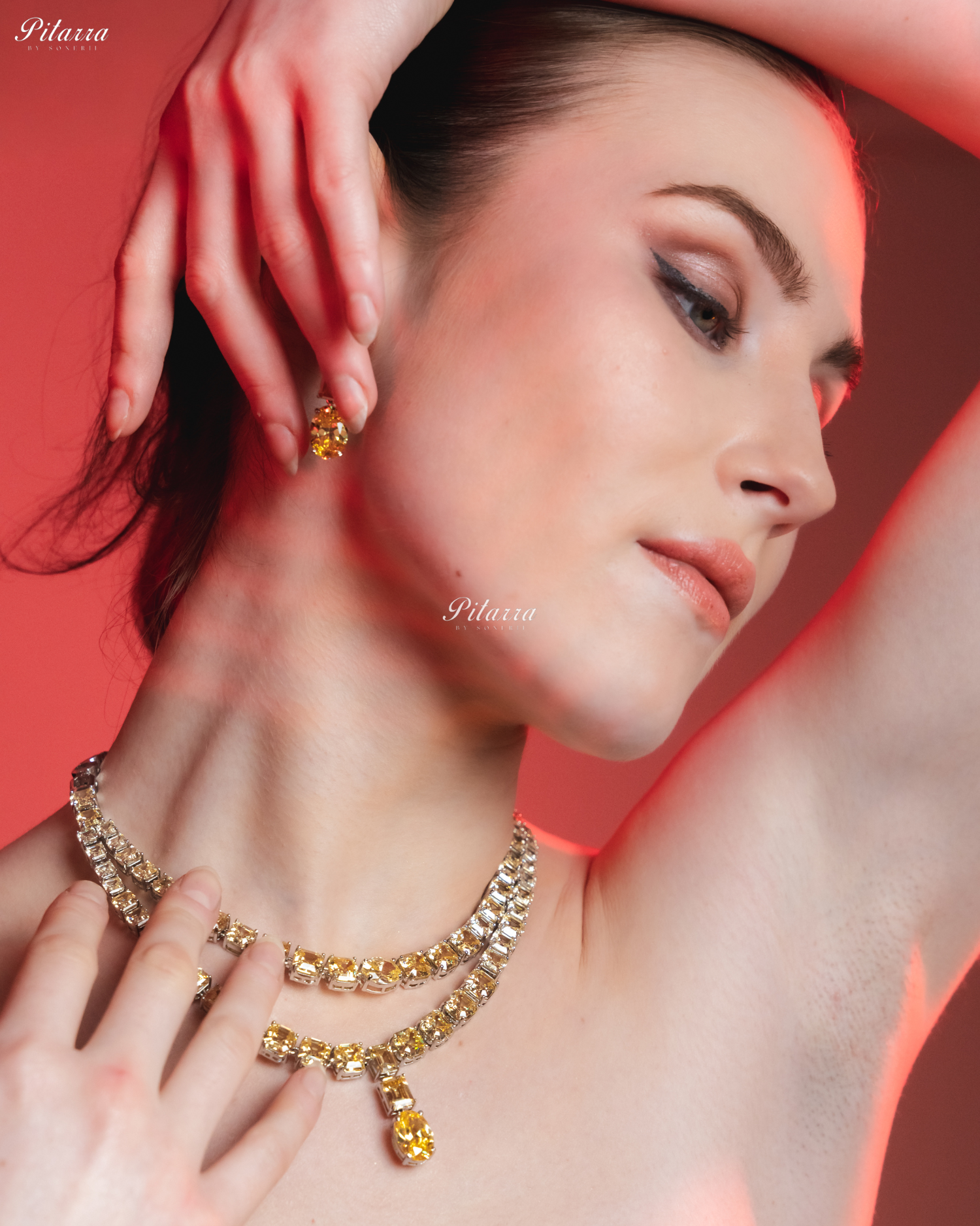 Yellow Two Layer Square Drop Statement Necklace Set