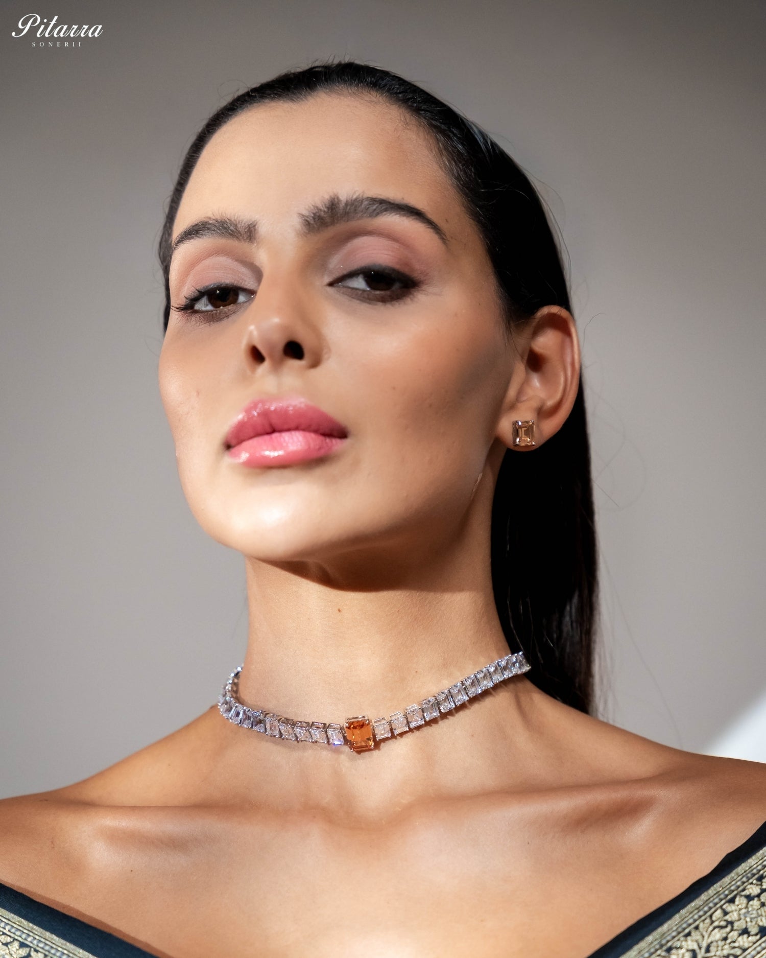 Champagne Baguette Diamond Tennis Choker Set