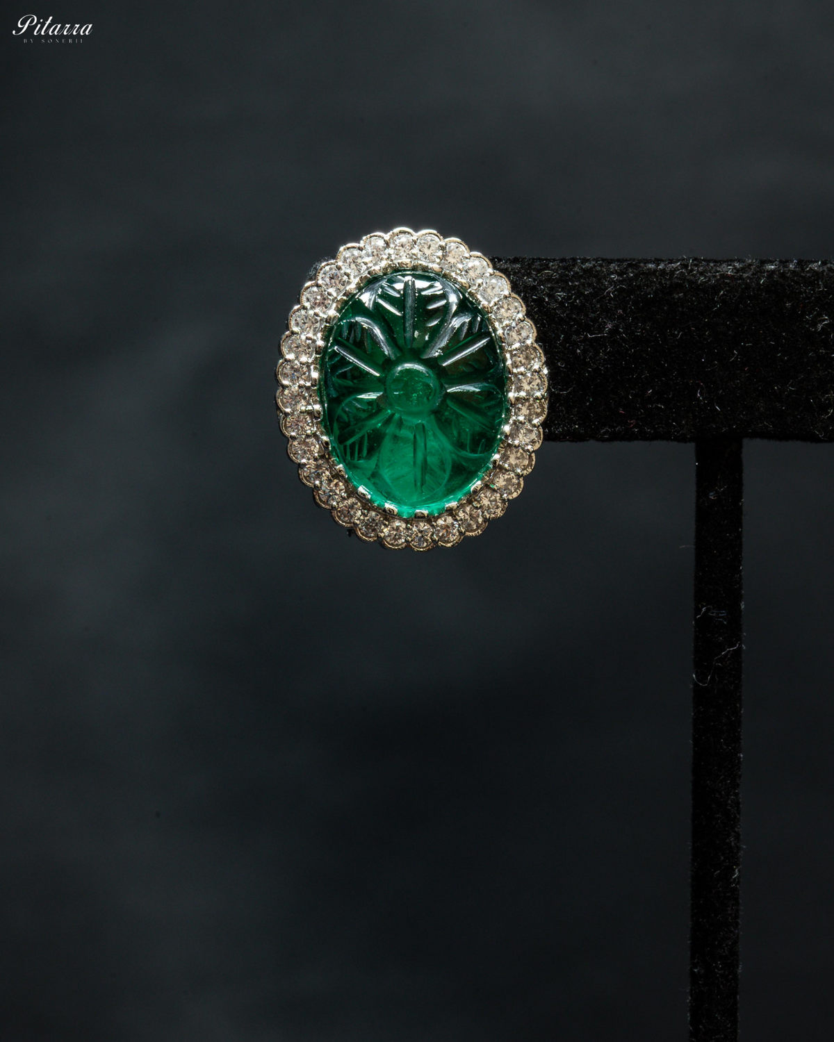 Emerald Stone CZ Silver Crystal Necklace Set
