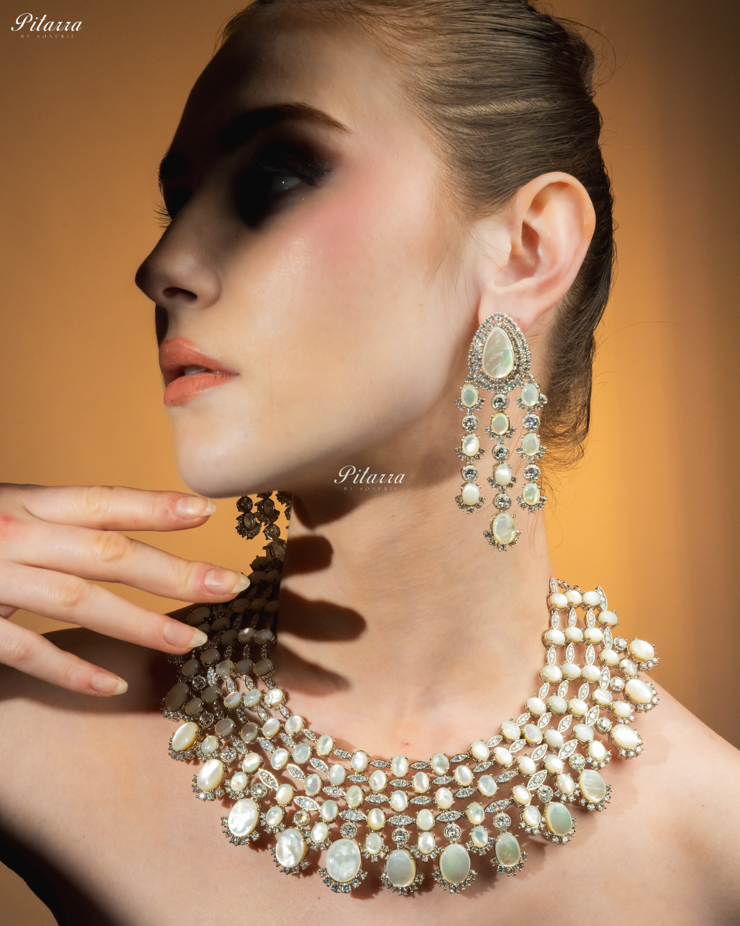 White Stone Silver Multi Layer CZ Necklace Set