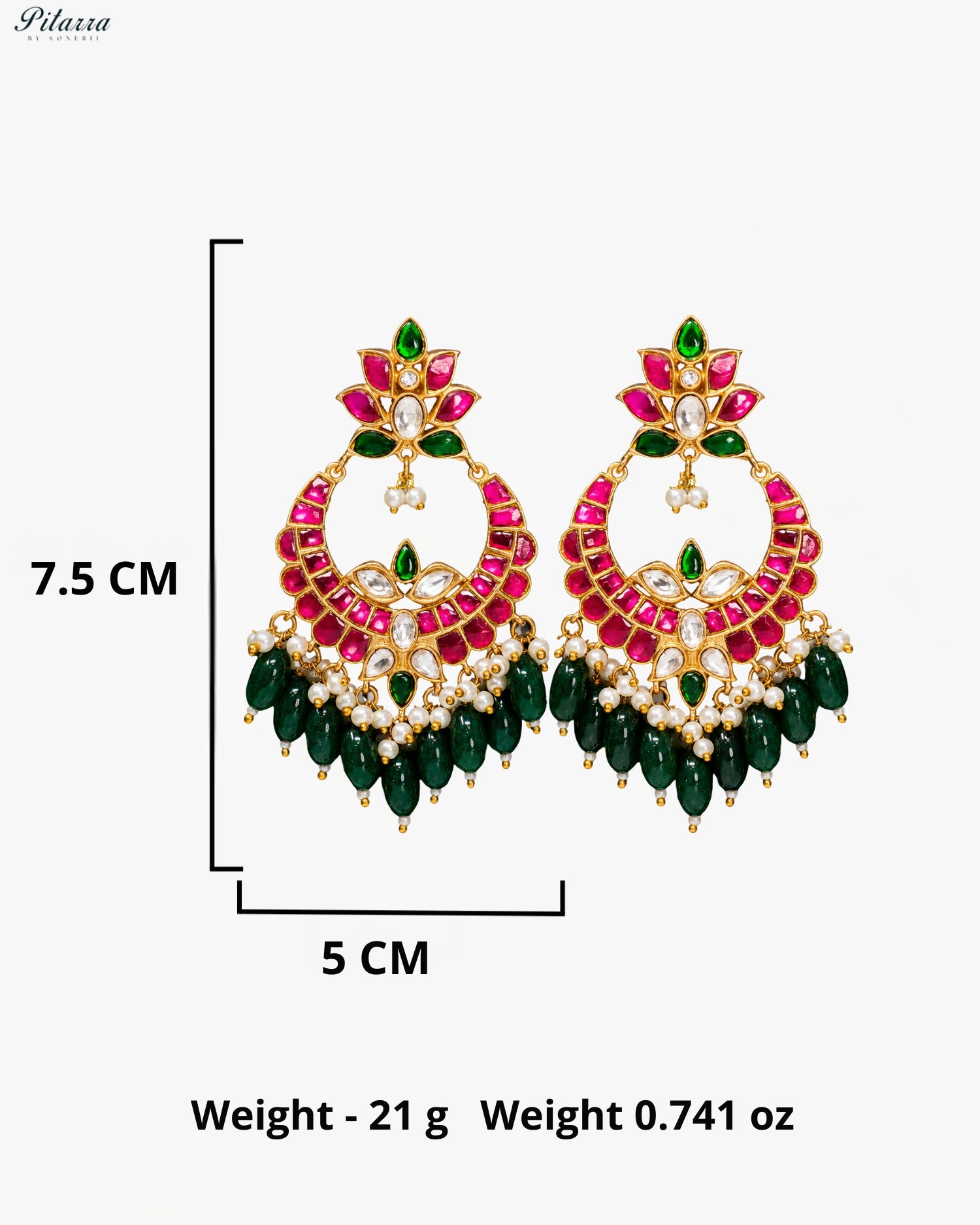 Royal Pink & Green Kundan Silver Look Alike Pendant Necklace Set