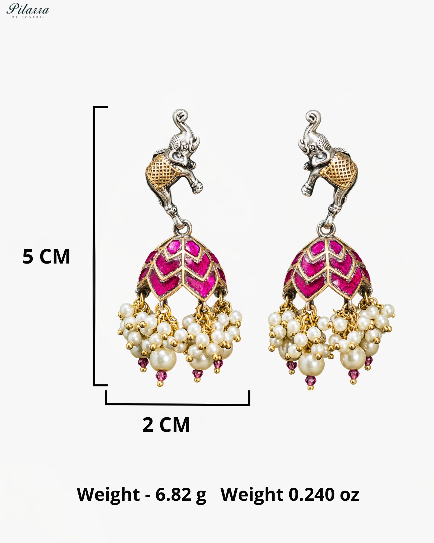 Royal Pink & Green Motif Silver Look Alike Statement Necklace Set