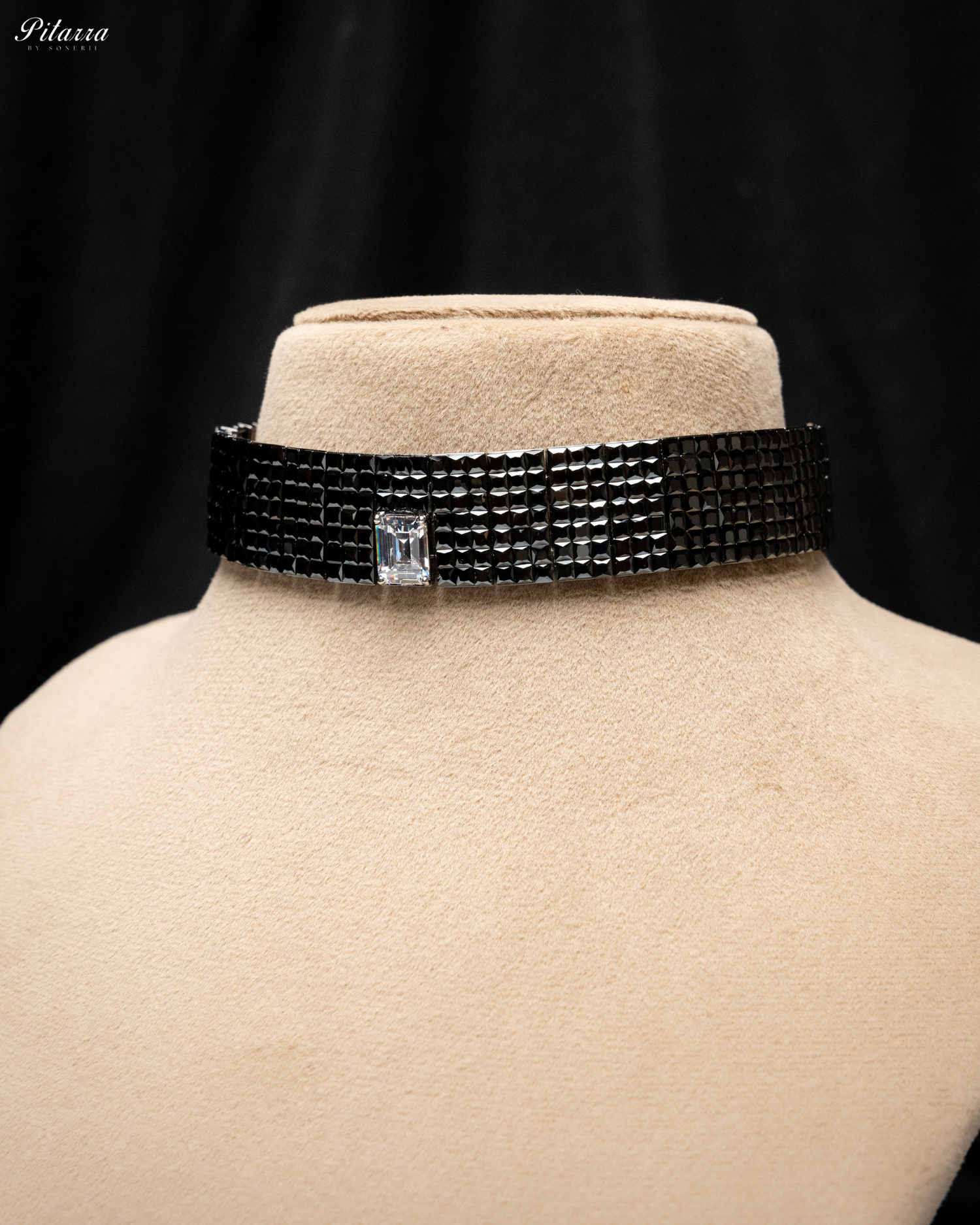 Black CZ Choker Set_Side Necklace Image